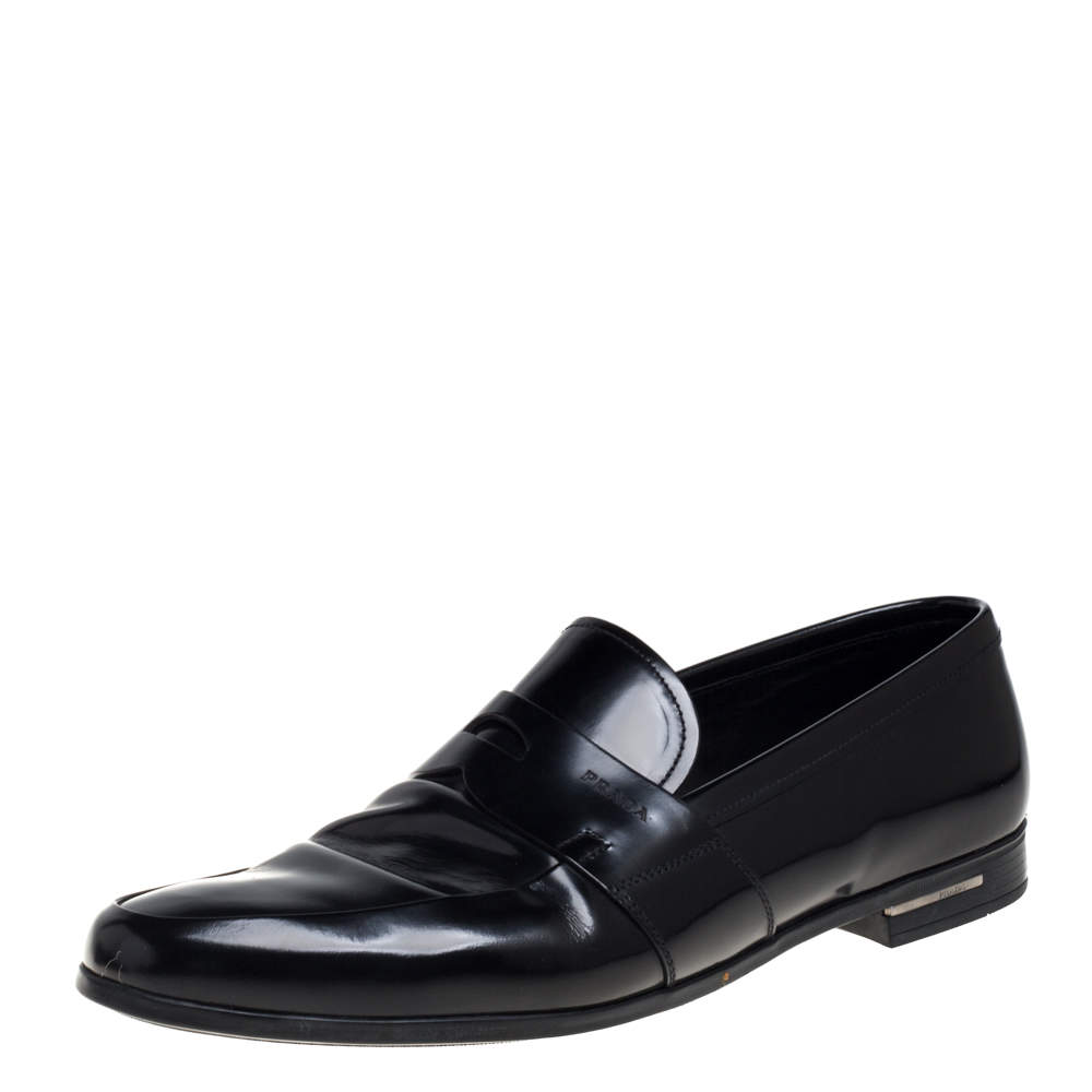 مملوكة مسبقًا Prada Black Leather Slip On Penny Loafers Size 41.5 