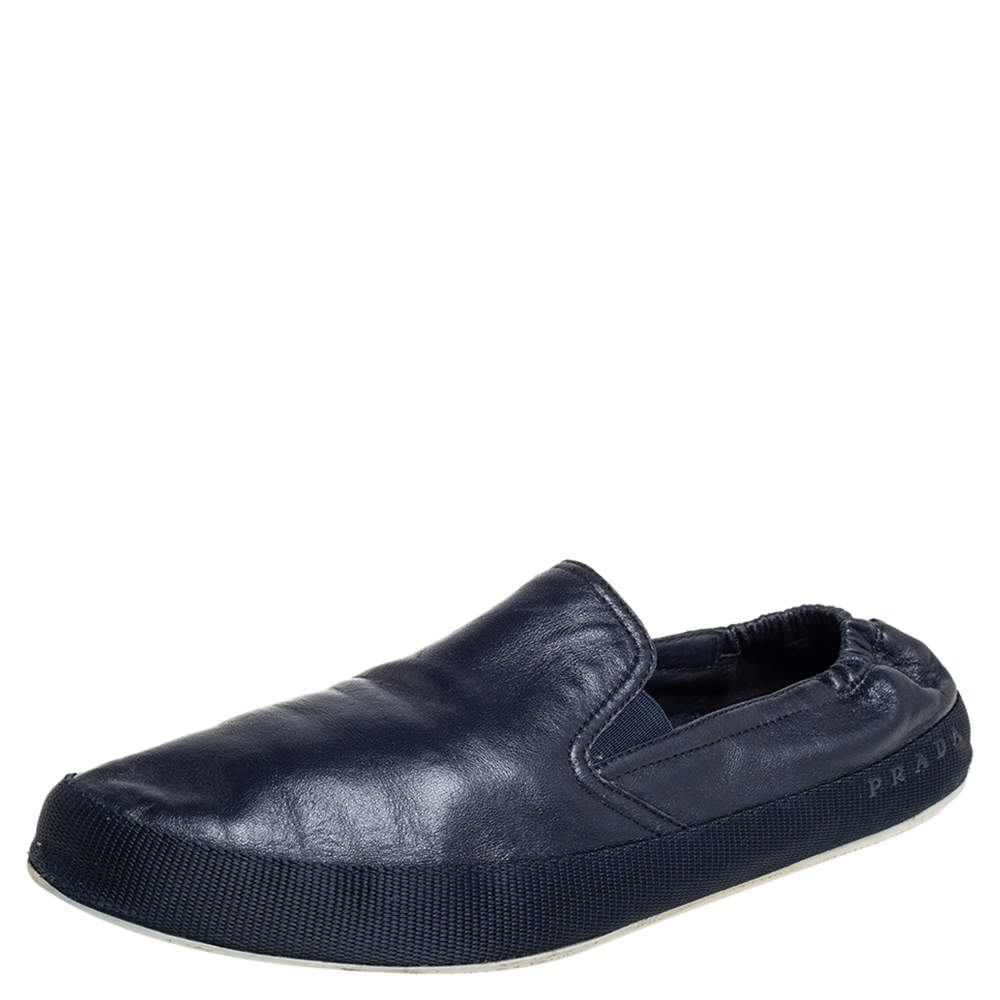 Prada Blue Leather Slip On Sneakers Size 43.5
