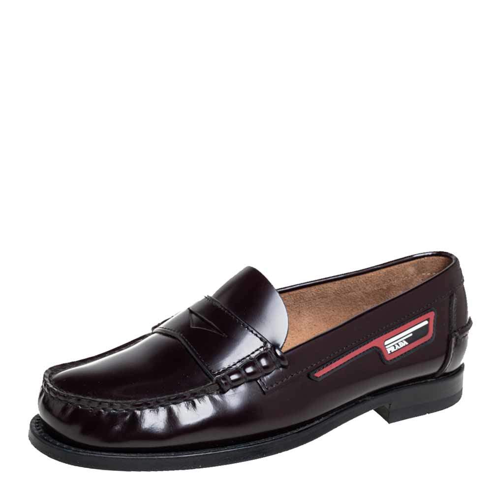 مملوكة مسبقًا Prada Burgundy Leather Penny Slip On Loafers Size 40