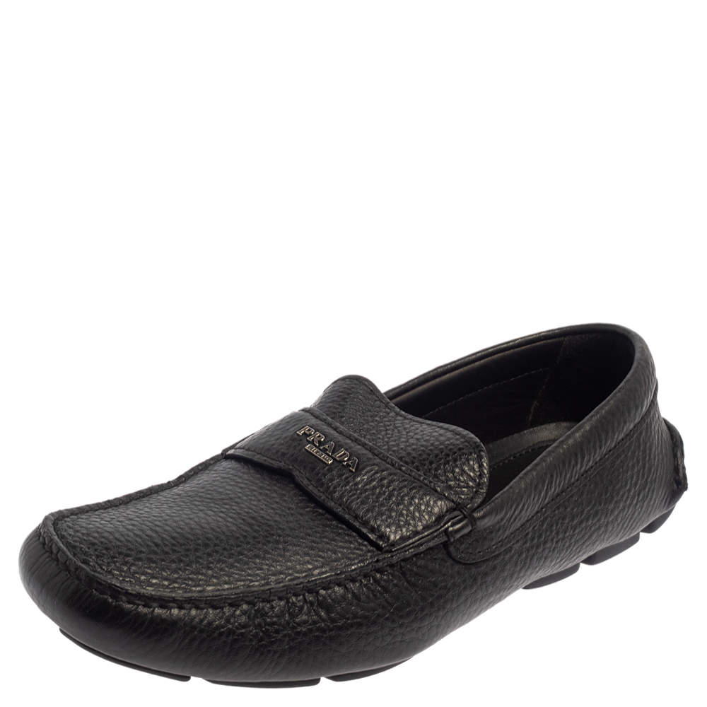 Prada Black Leather  Slip On Loafers Size 42