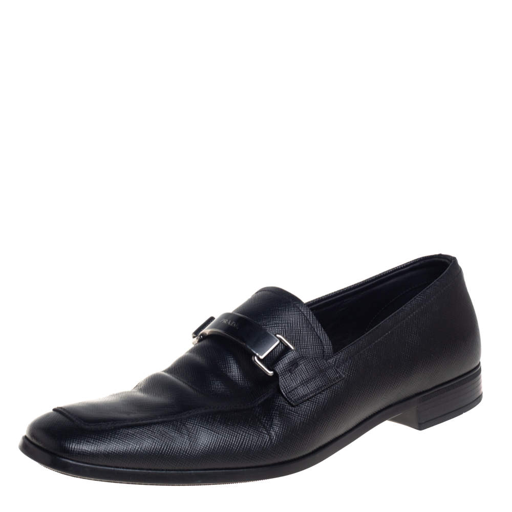 Pre Owned Prada Black Leather Slip On Loafers Size 40