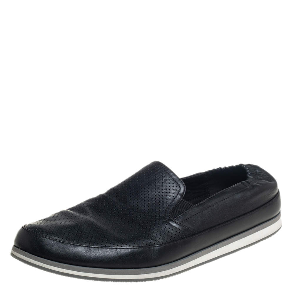Pre Owned Prada Black Leather Slip on Sneakers Size 44