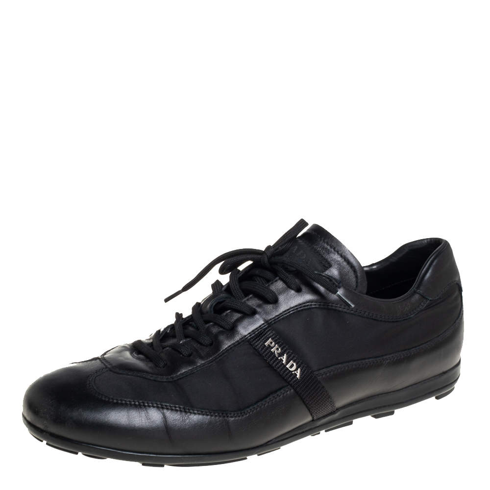 Pre Owned Prada Black Leather And Nylon Low Top Sneakers Size 42