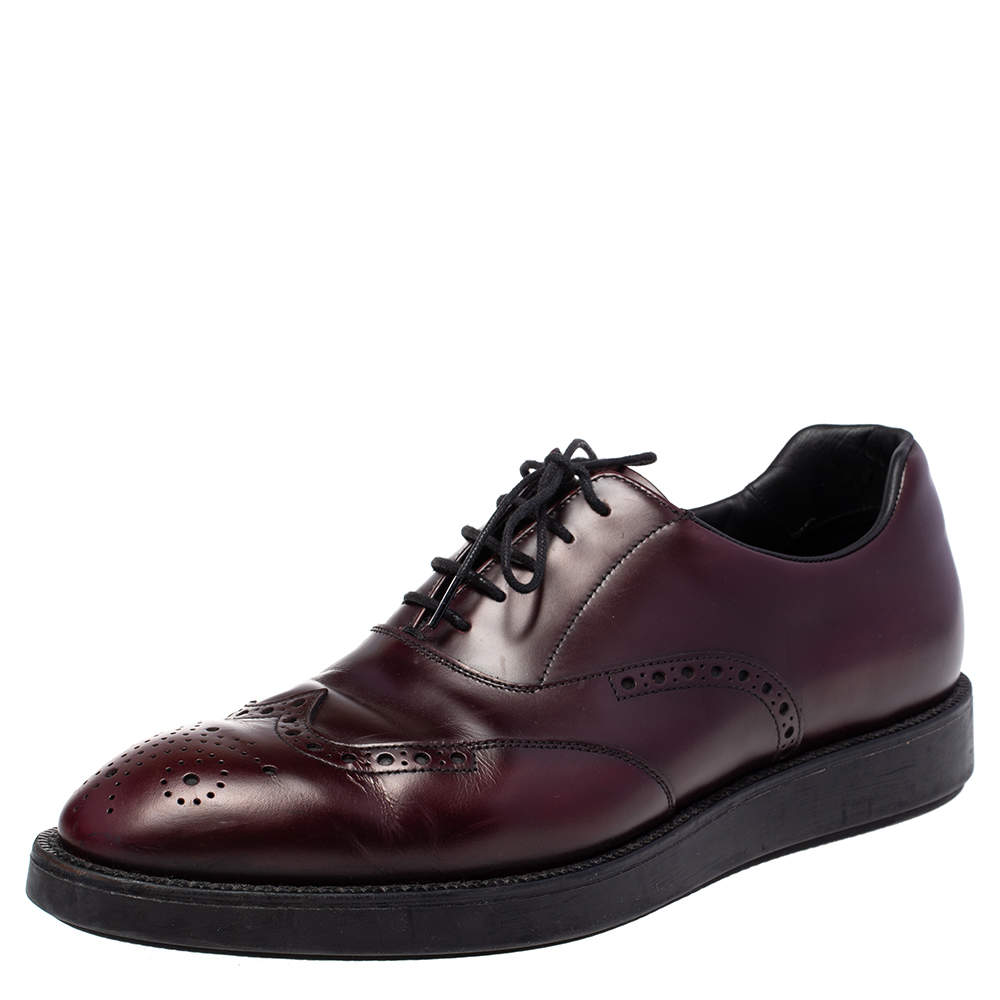 مملوكة مسبقًا Prada Burgundy Brogue Leather Lace Up Derby Size 41