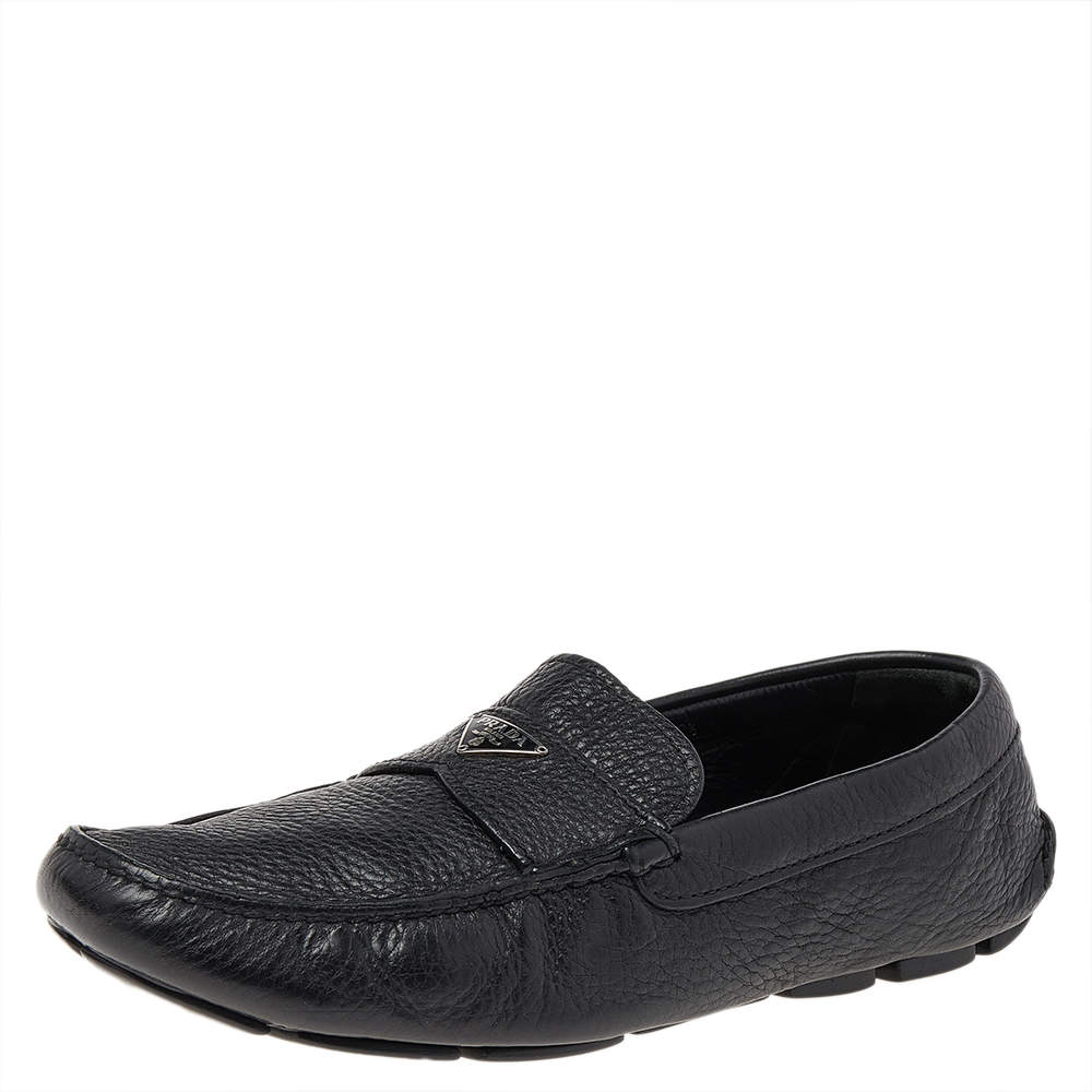 Prada Black Leather Slip On Loafers Size 42.5