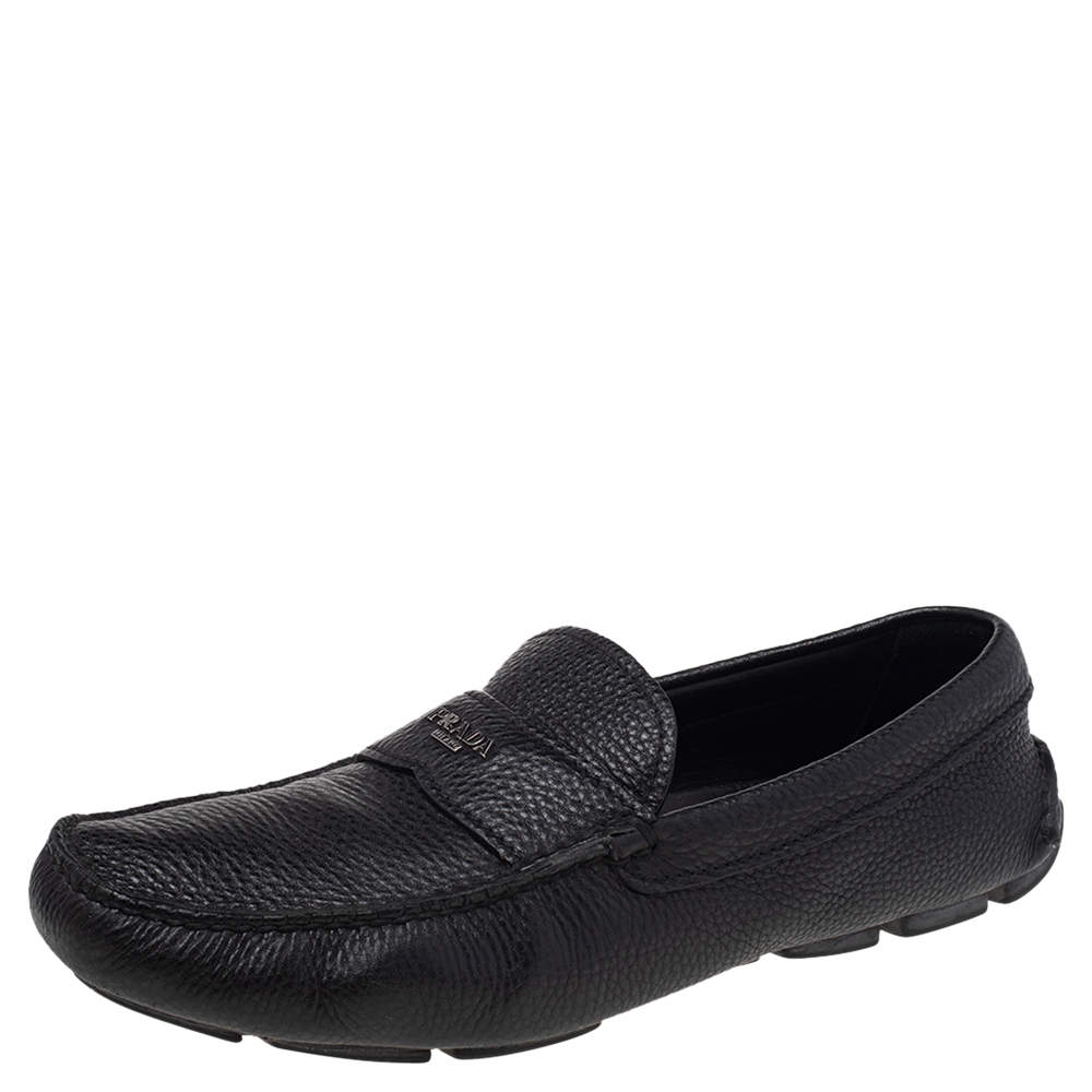 Prada Black Leather Slip On Loafers Size 41