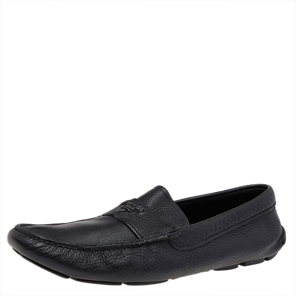 Prada Black Leather Penny Loafers Size 43