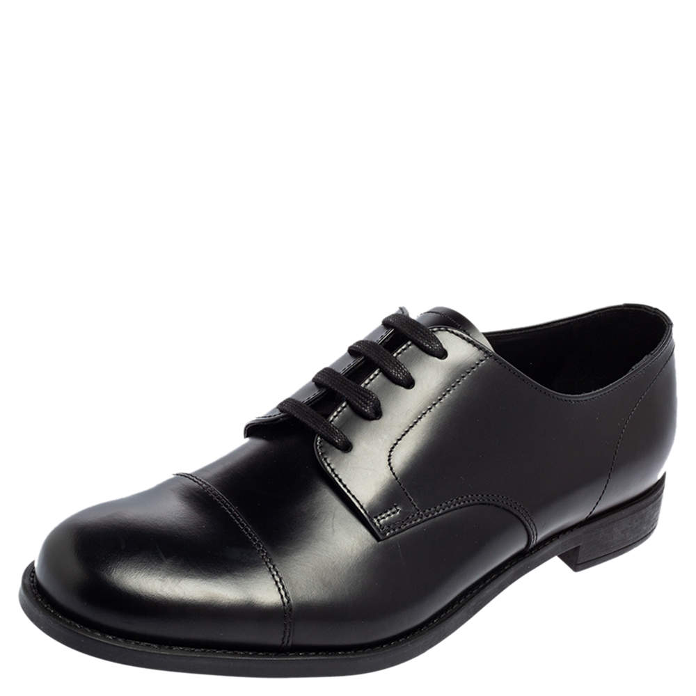 Pre Owned Prada Black Leather Lace Up  Oxfords Size 42.5