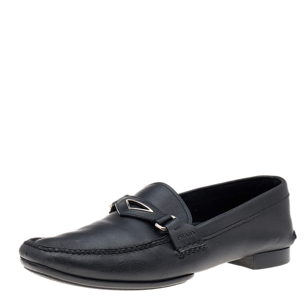 Prada Black Leather Slip On Loafers Size 42