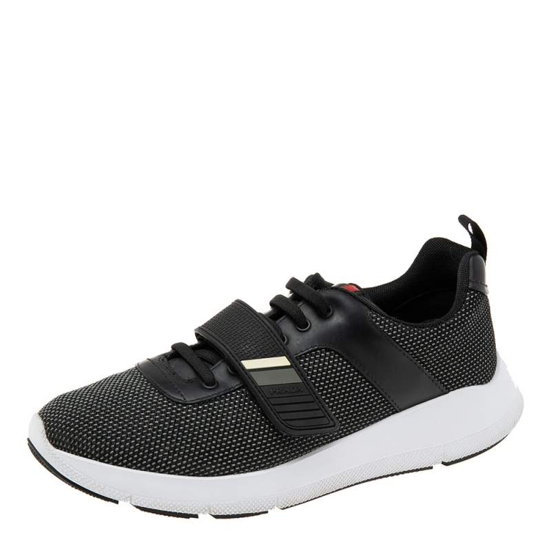 Prada Black Fabric Velcro Strap Lace-Up Sneakers Size 39.5