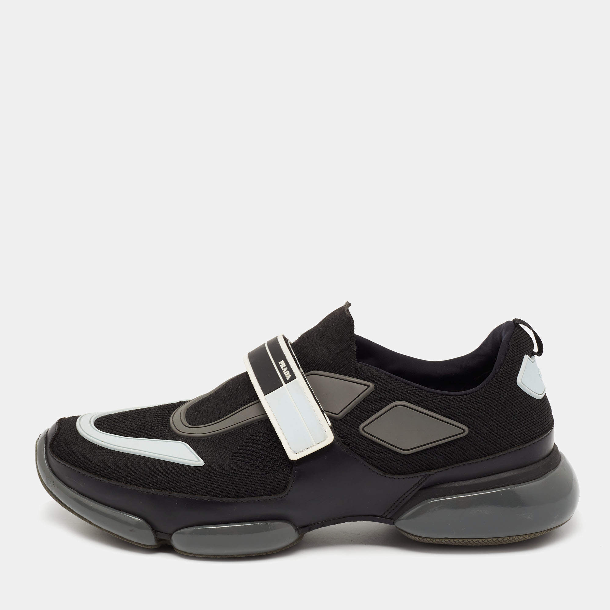 مملوكة مسبقًا Prada Black Knit Fabric And Leather Cloudbust Sneakers Size 42.5