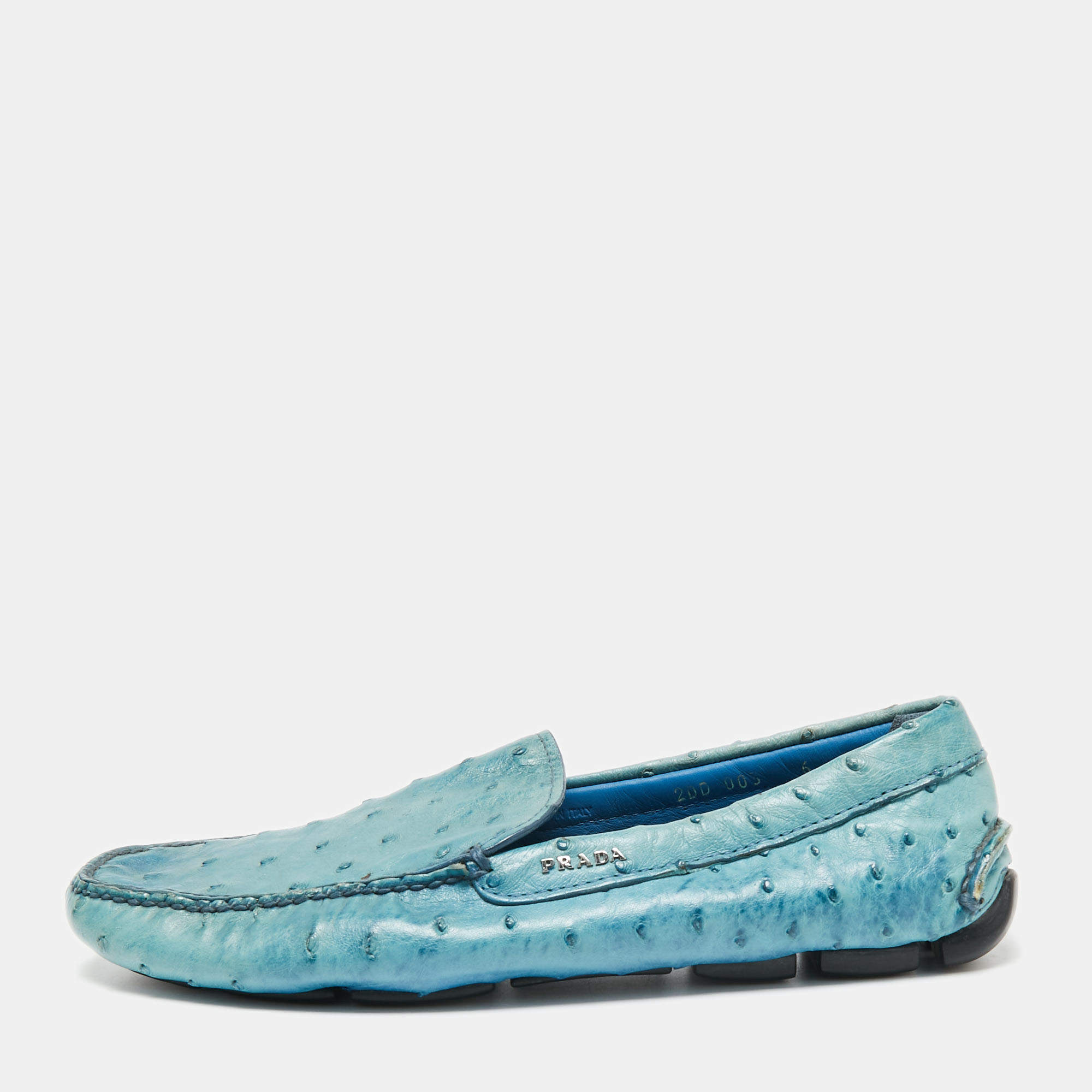 Prada Blue Ostrich Slip On Loafers Size 40