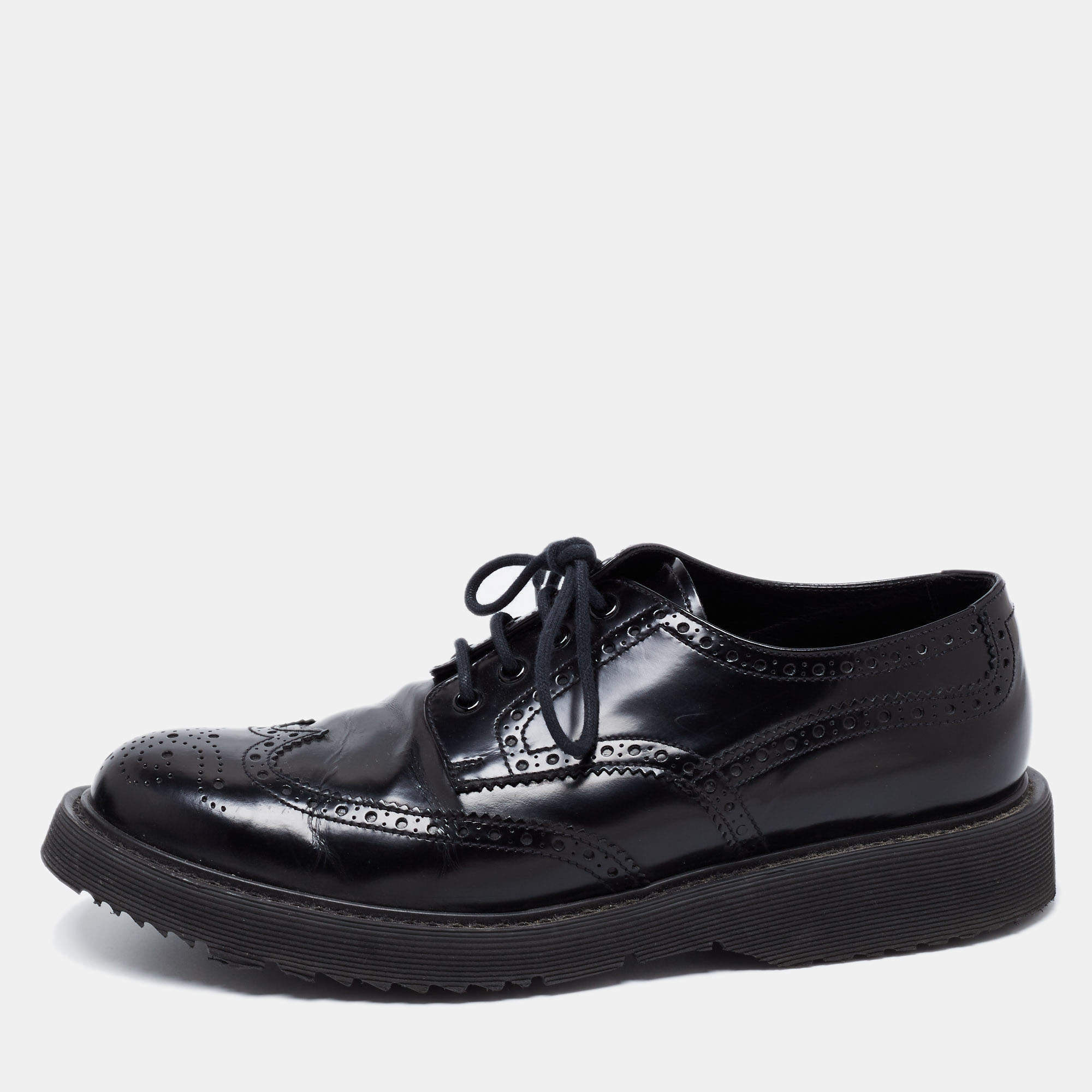 Prada Black Brogue Leather Lace Up Oxford Size 42
