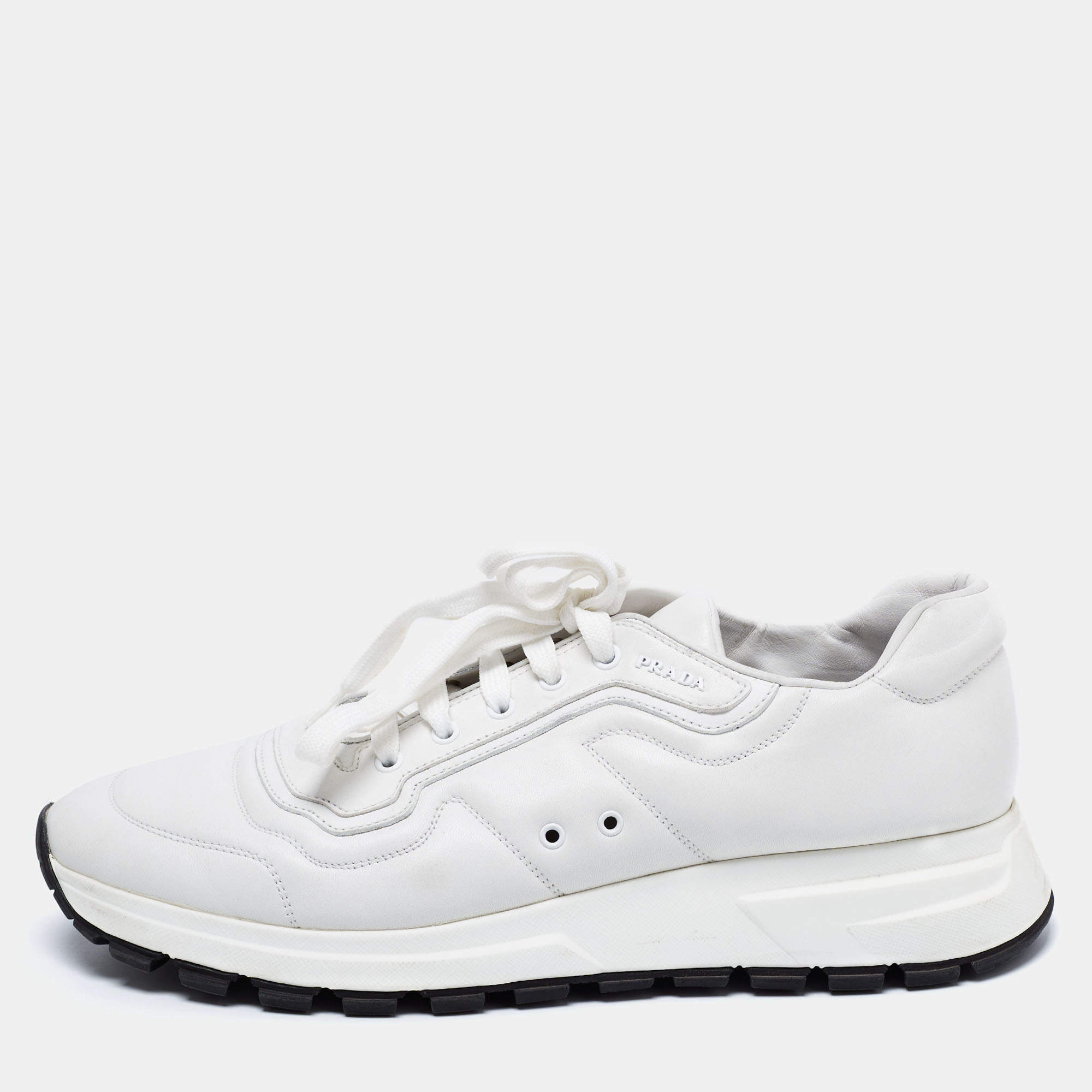 Pre Owned Prada White Leather Low Top Sneakers Size 43