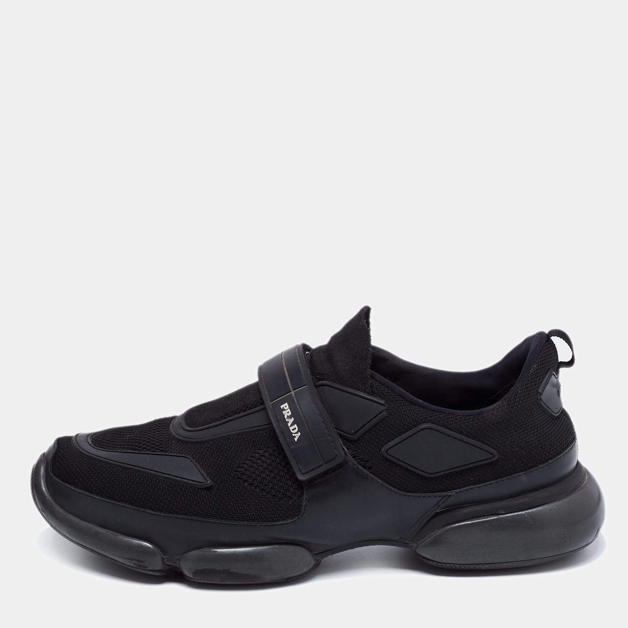 Prada Black Knit Fabric And Rubber Cloudbust Sneakers Size 41.5