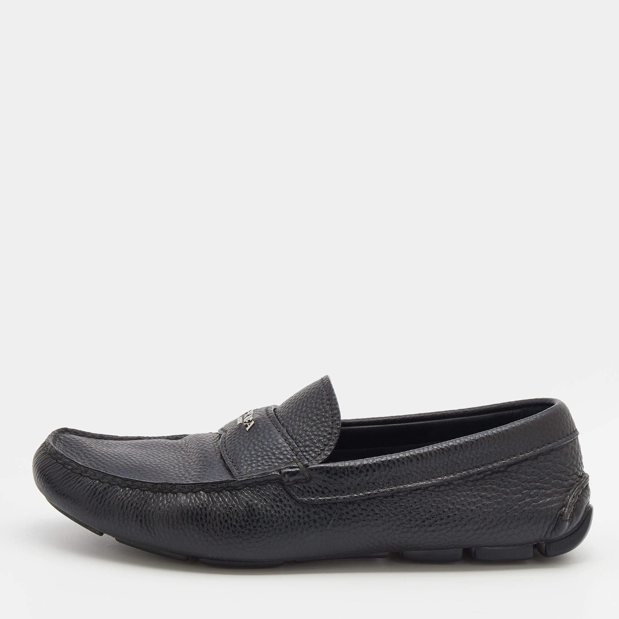 Prada Black Leather Slip On Loafers Size 42
