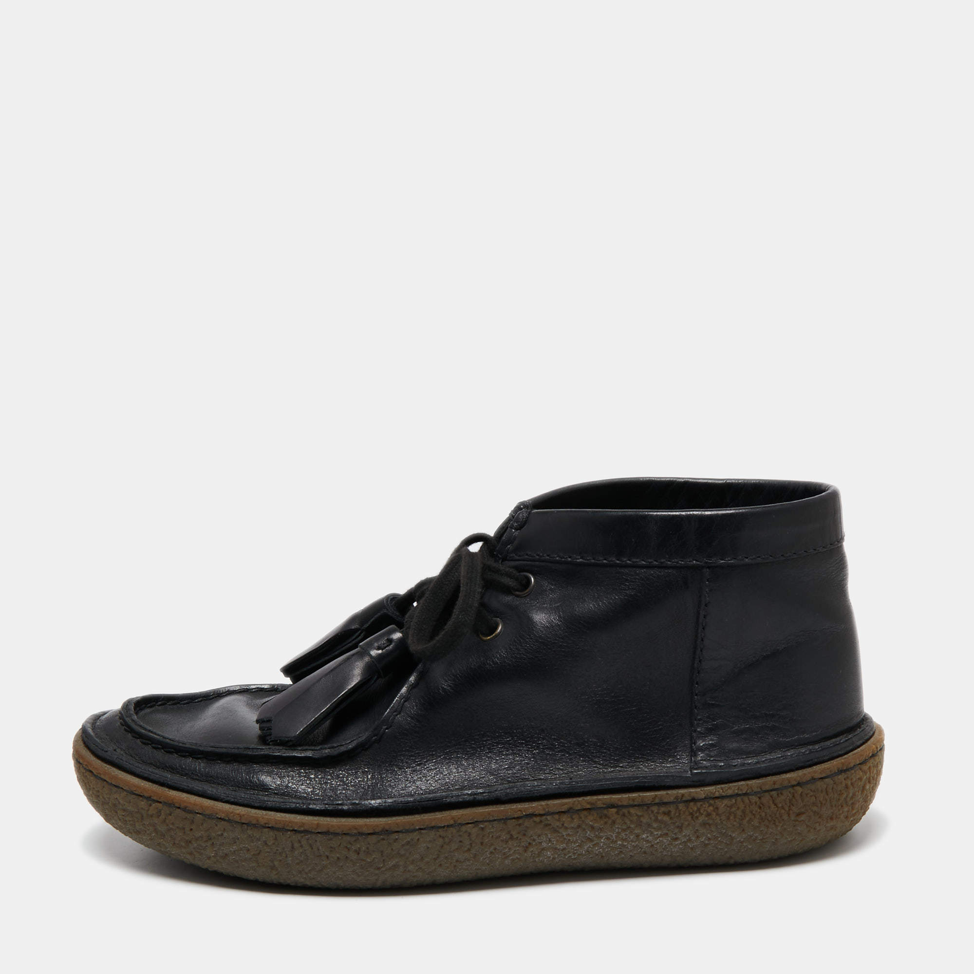 Prada Black Leather Clarks Ankle Boots Size 41