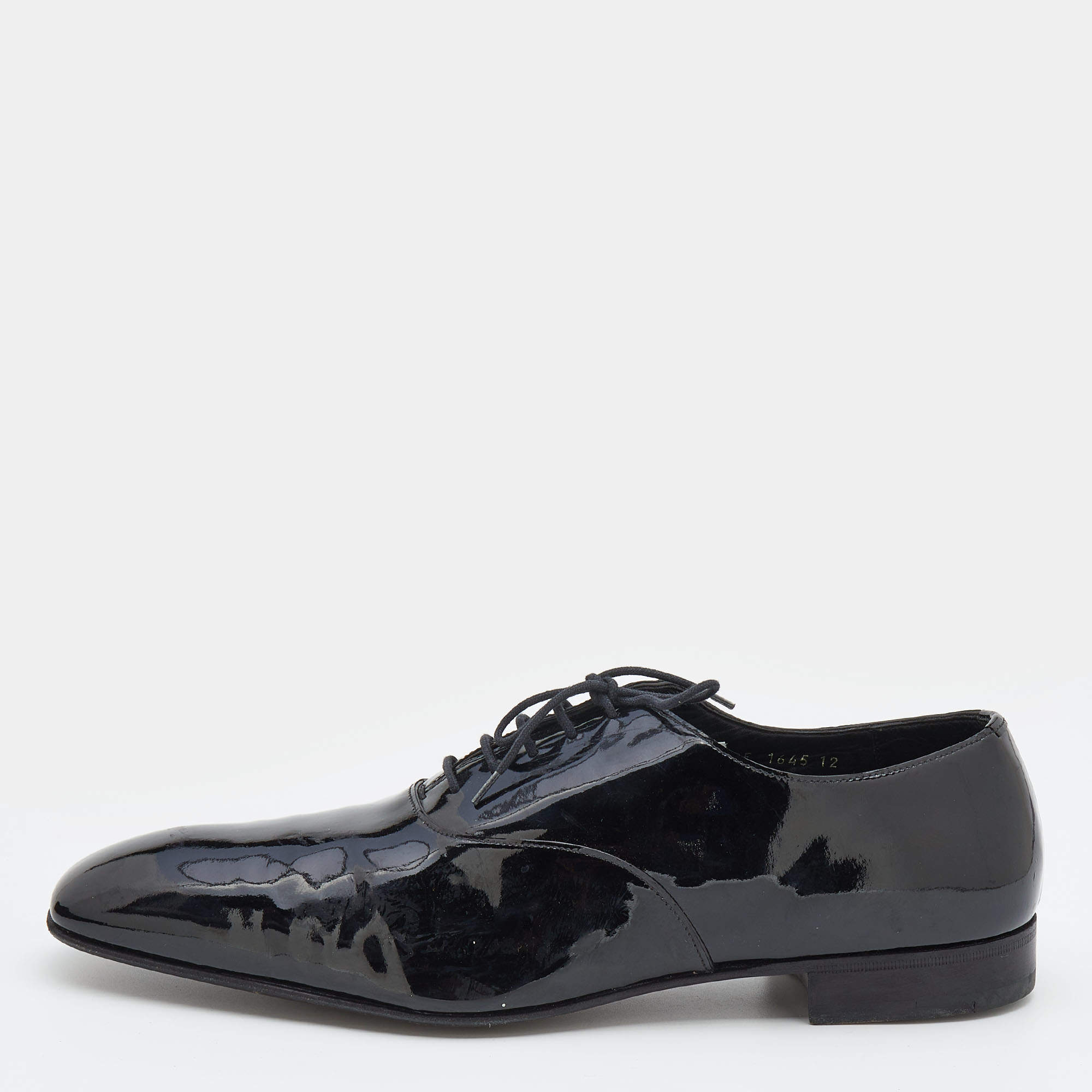 Prada Black Patent Leather Lace Up Oxfords Size 46