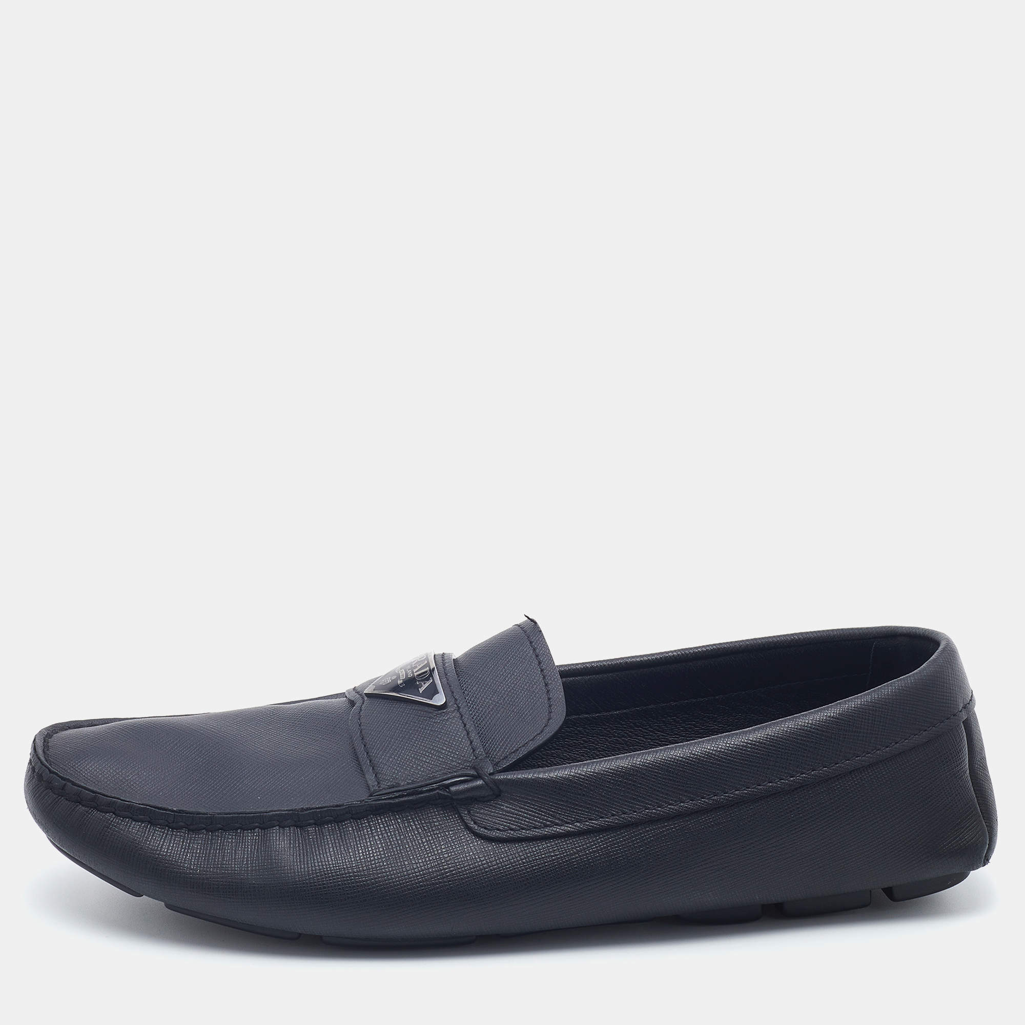 Prada Black Saffiano Leather Slip On Loafers Size 42.5