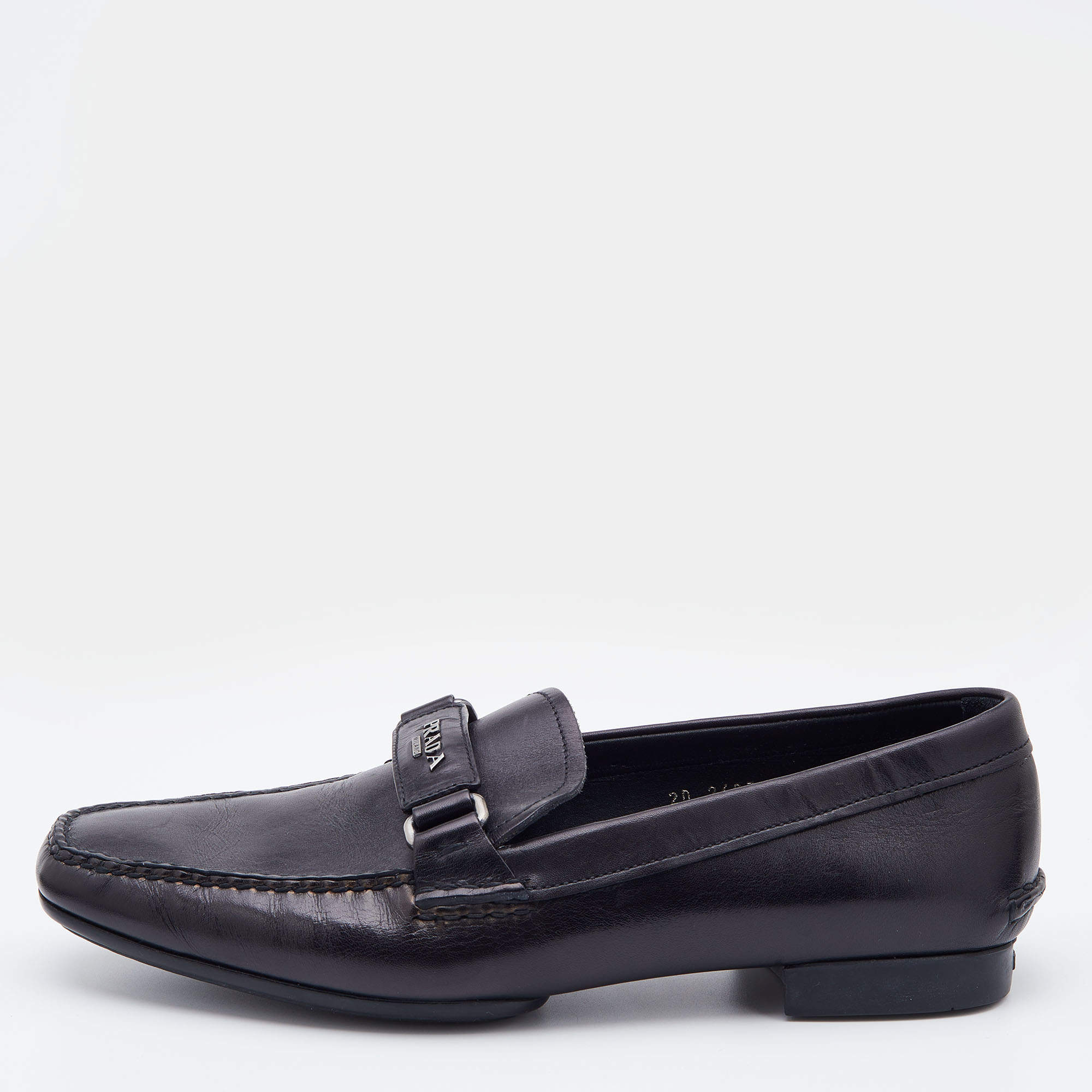 Prada Black Leather Slip On Loafers Size 41