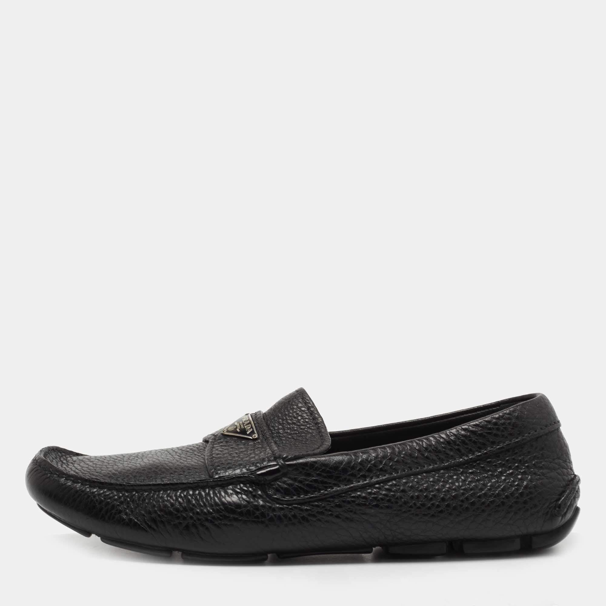 Prada Black Leather Slip On Loafers Size 41.5