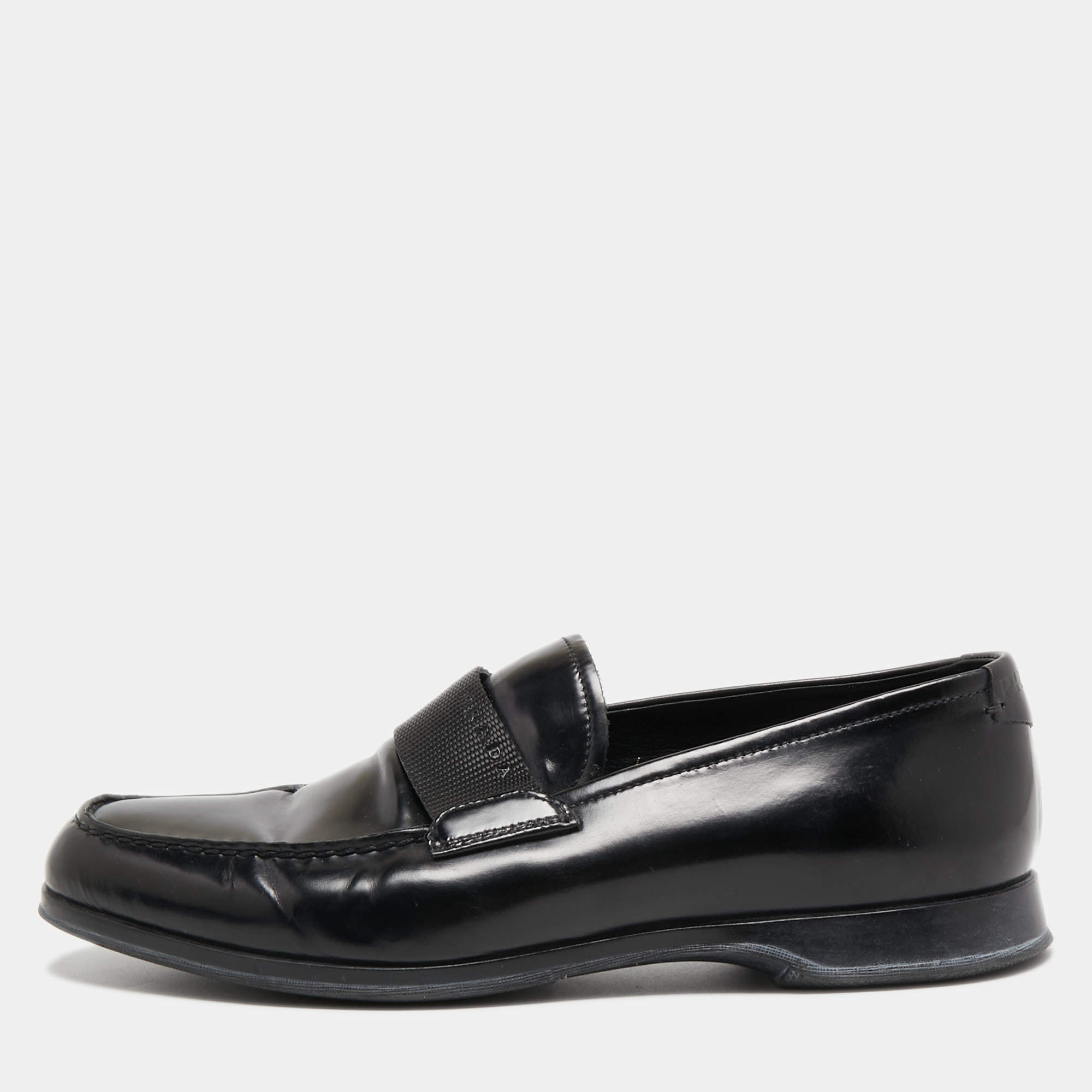 Prada Black Leather Slip On Loafers Size 40.5