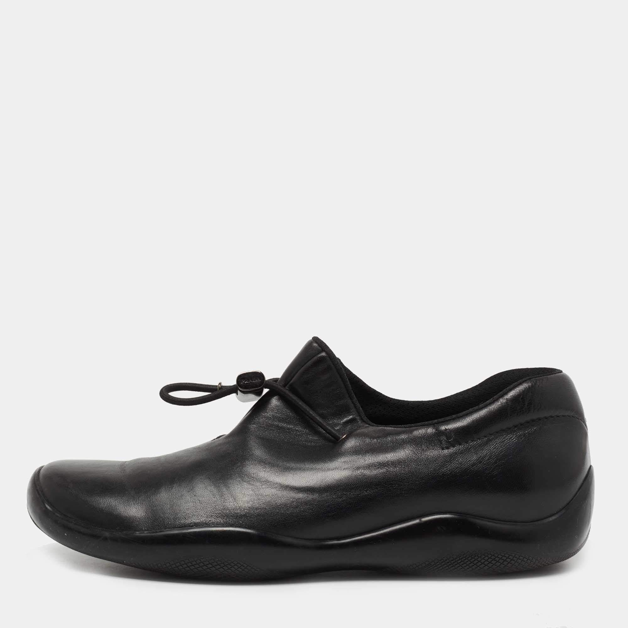 Prada Black Leather Low Top Sneakers Size 40.5 