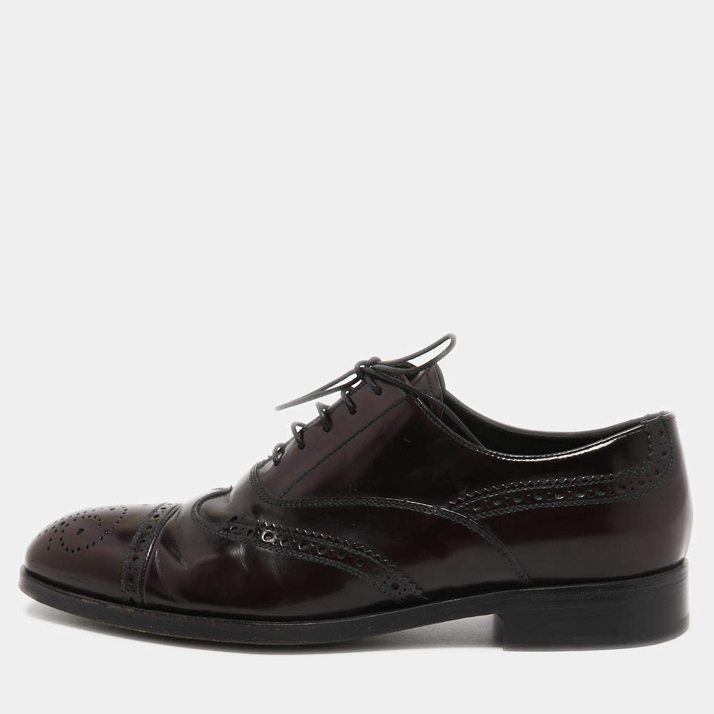 Prada Burgundy Brogue Leather Lace Up Oxfords Size  Prada | TLC