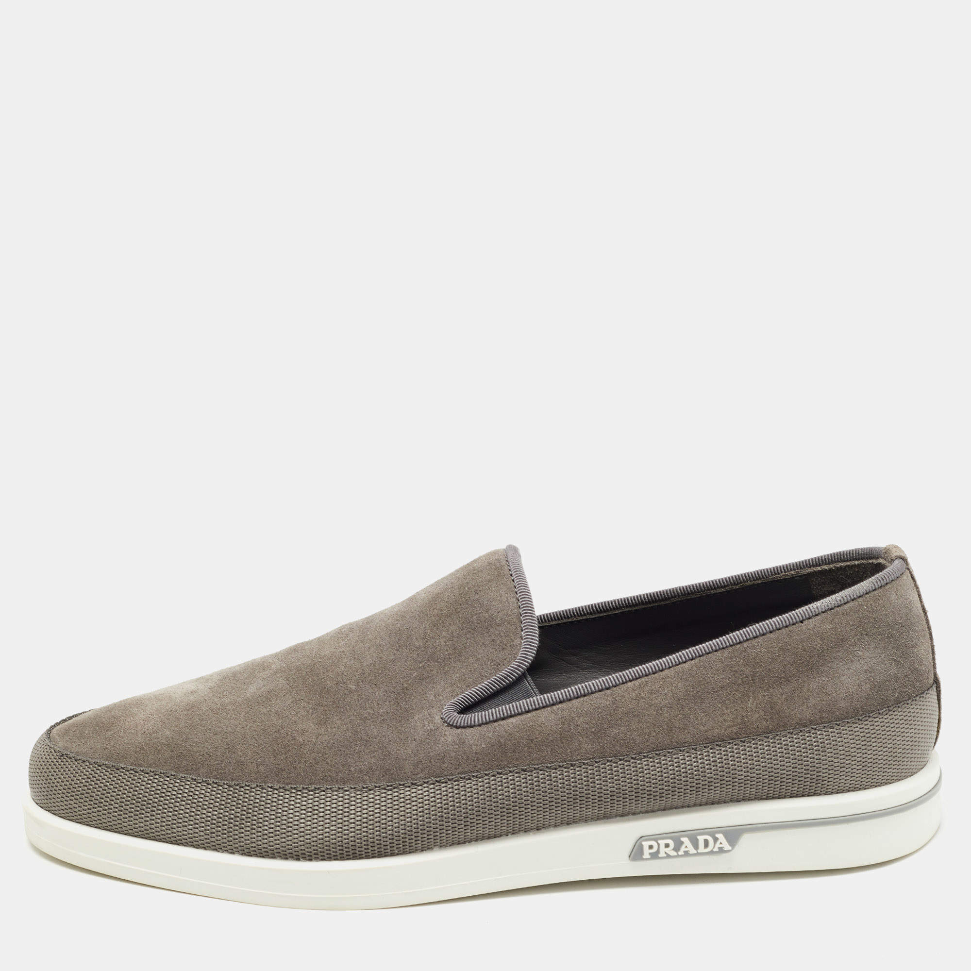 Prada Grey Suede Slip On Loafers Size 41.5