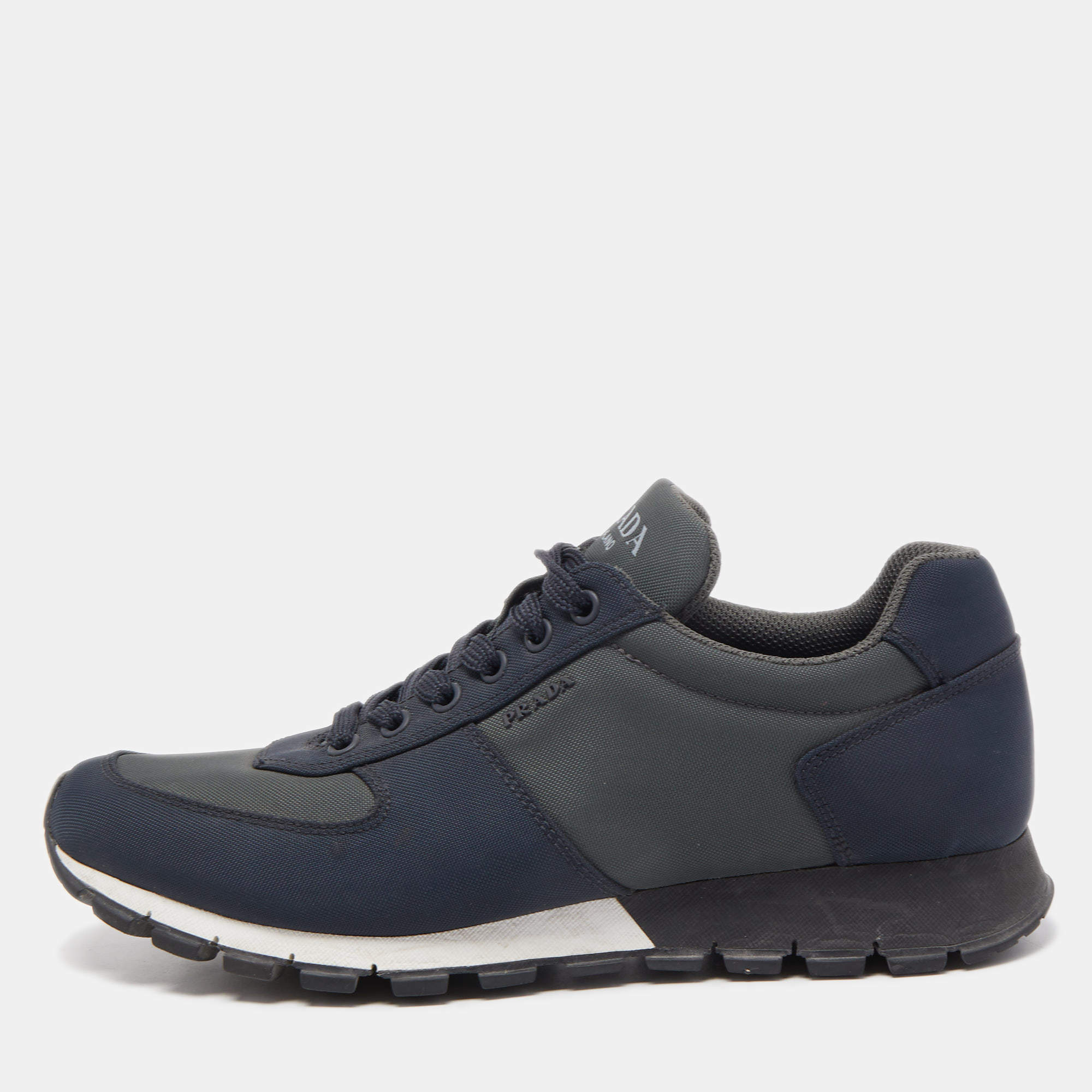 Prada Blue/Grey Canvas  Low Top Sneakers Size 41