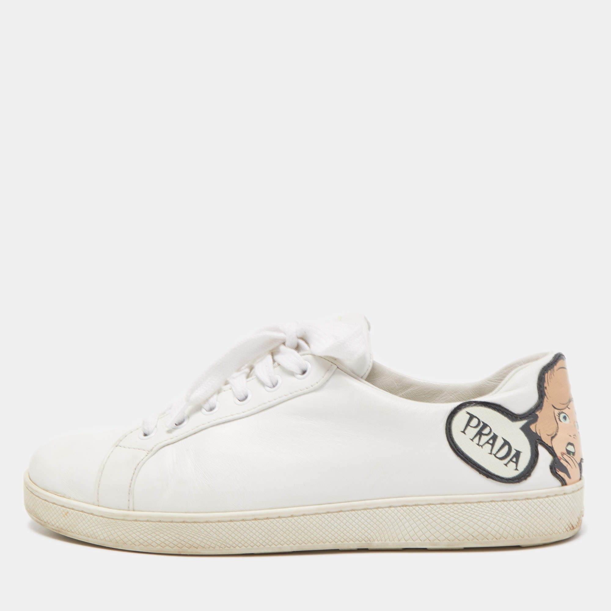 Prada White Leather Low Top Sneakers Size 41