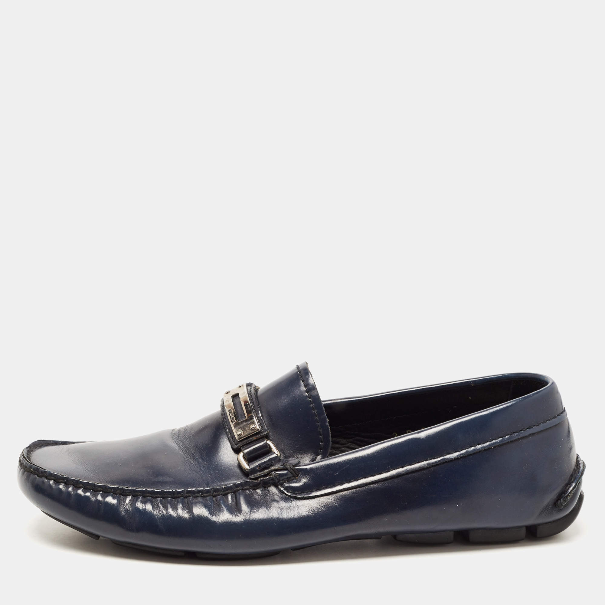 Prada Navy Blue Leather Slip On Loafers Sie 41.5 