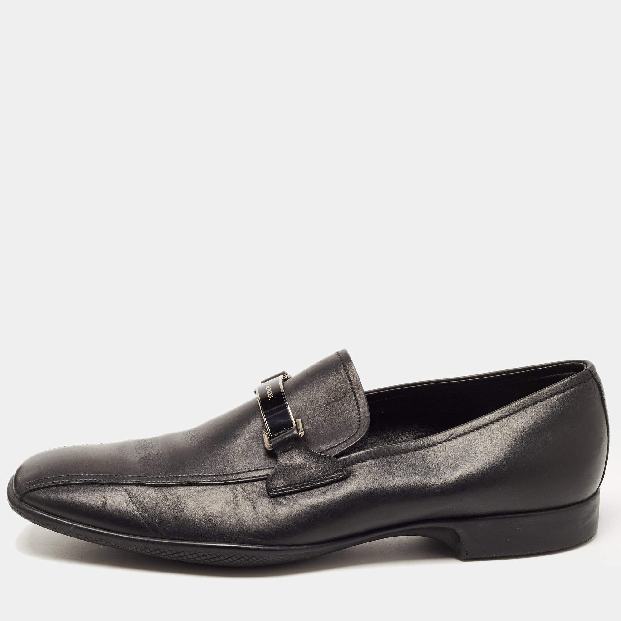 Prada Black Leather Slip On Loafers Size 44