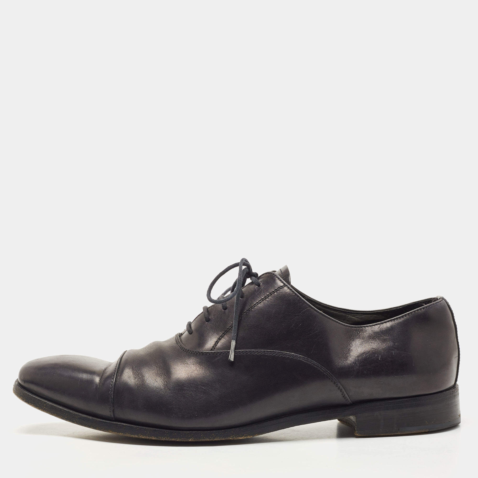 Prada Dark Blue Leather Cap Toe Lace Up Oxford Size 43