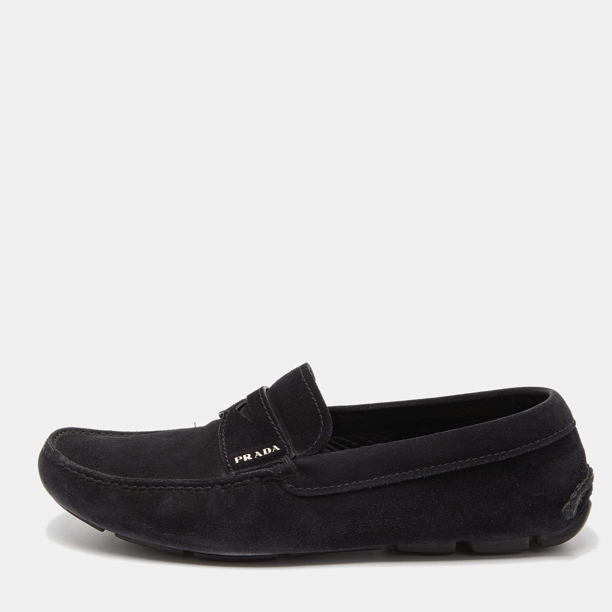 Prada Black Suede Penny Loafers Size 40.5