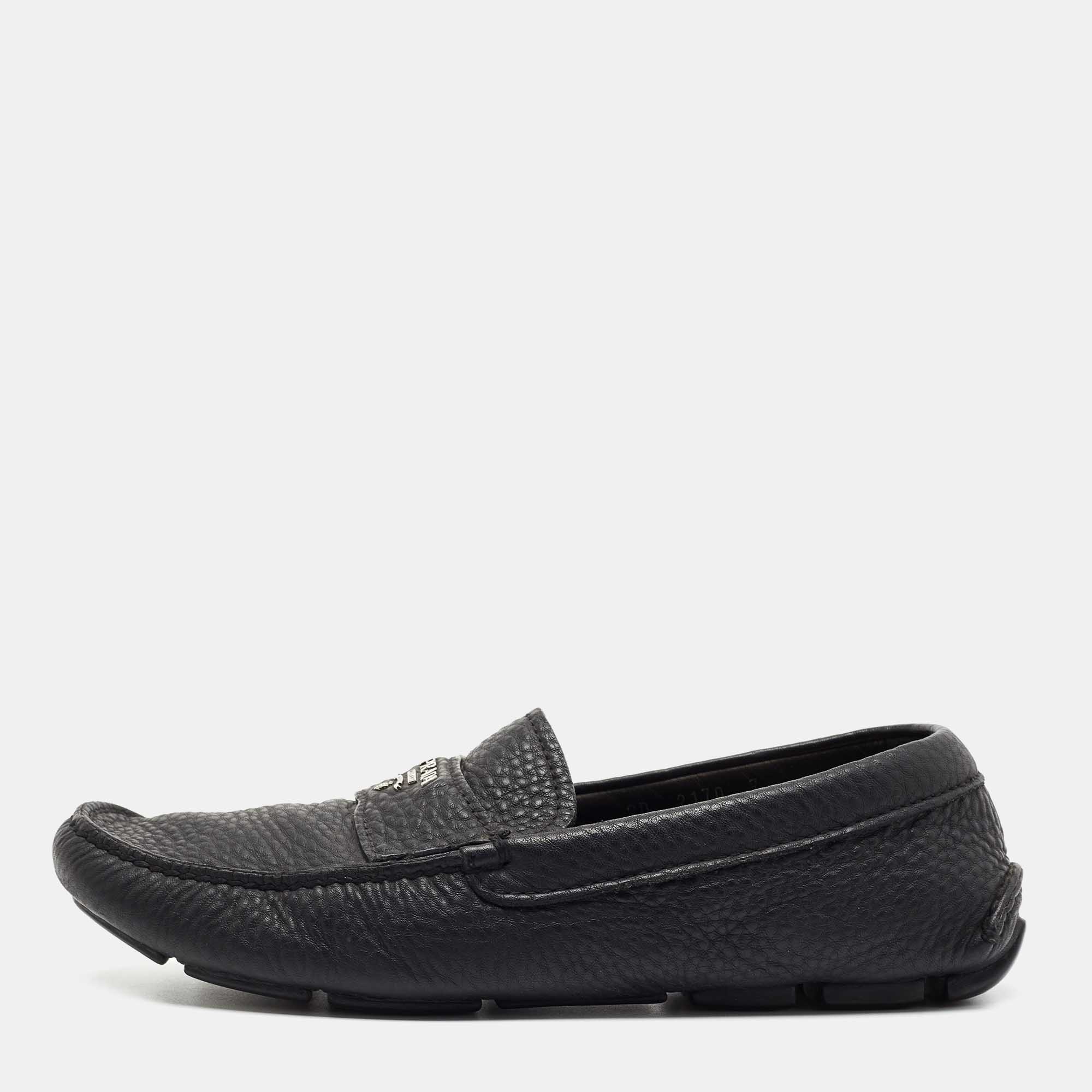 Prada Black Leather Slip On Loafers Size 41 