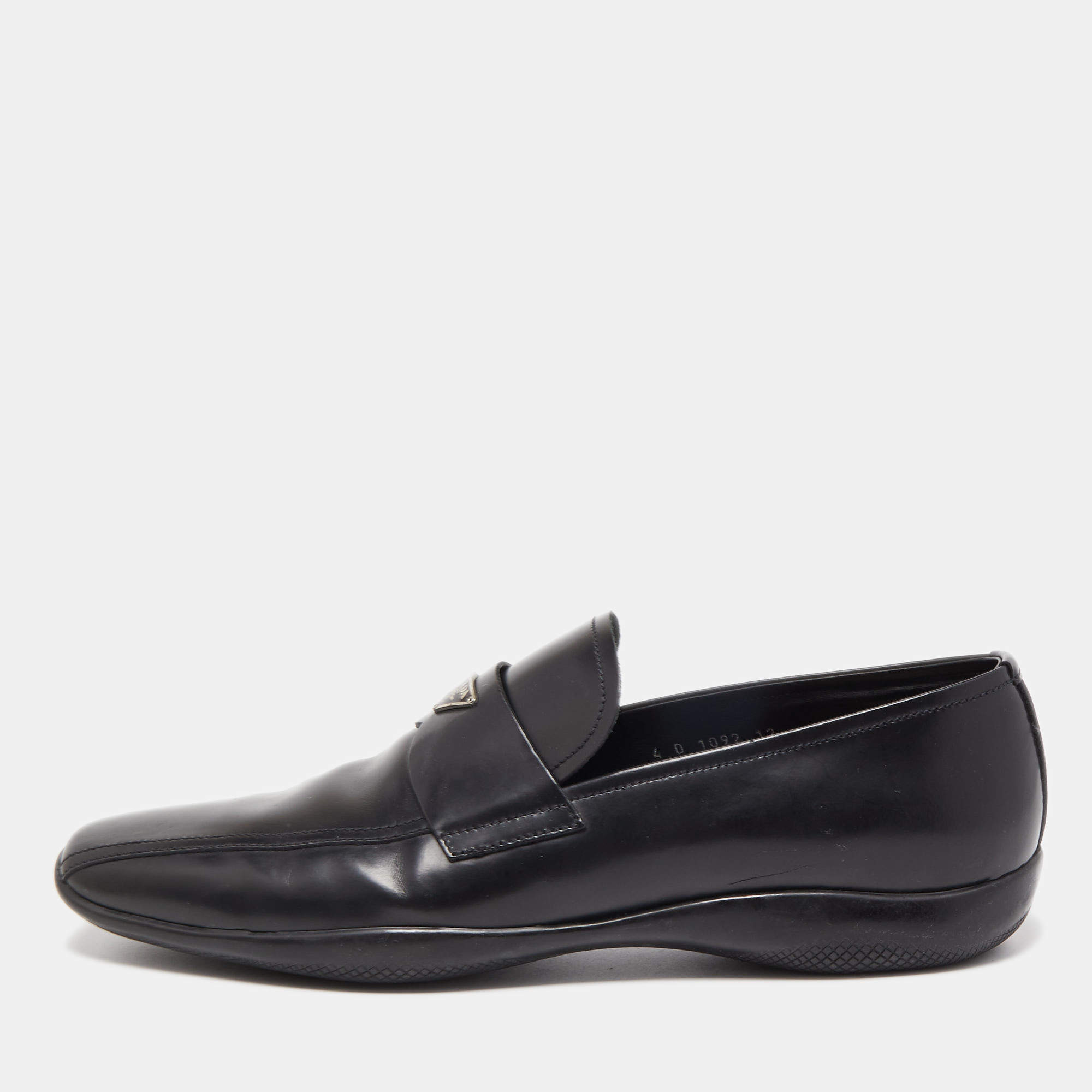 Pre Owned Prada Black Leather Dress Loafers Size 46