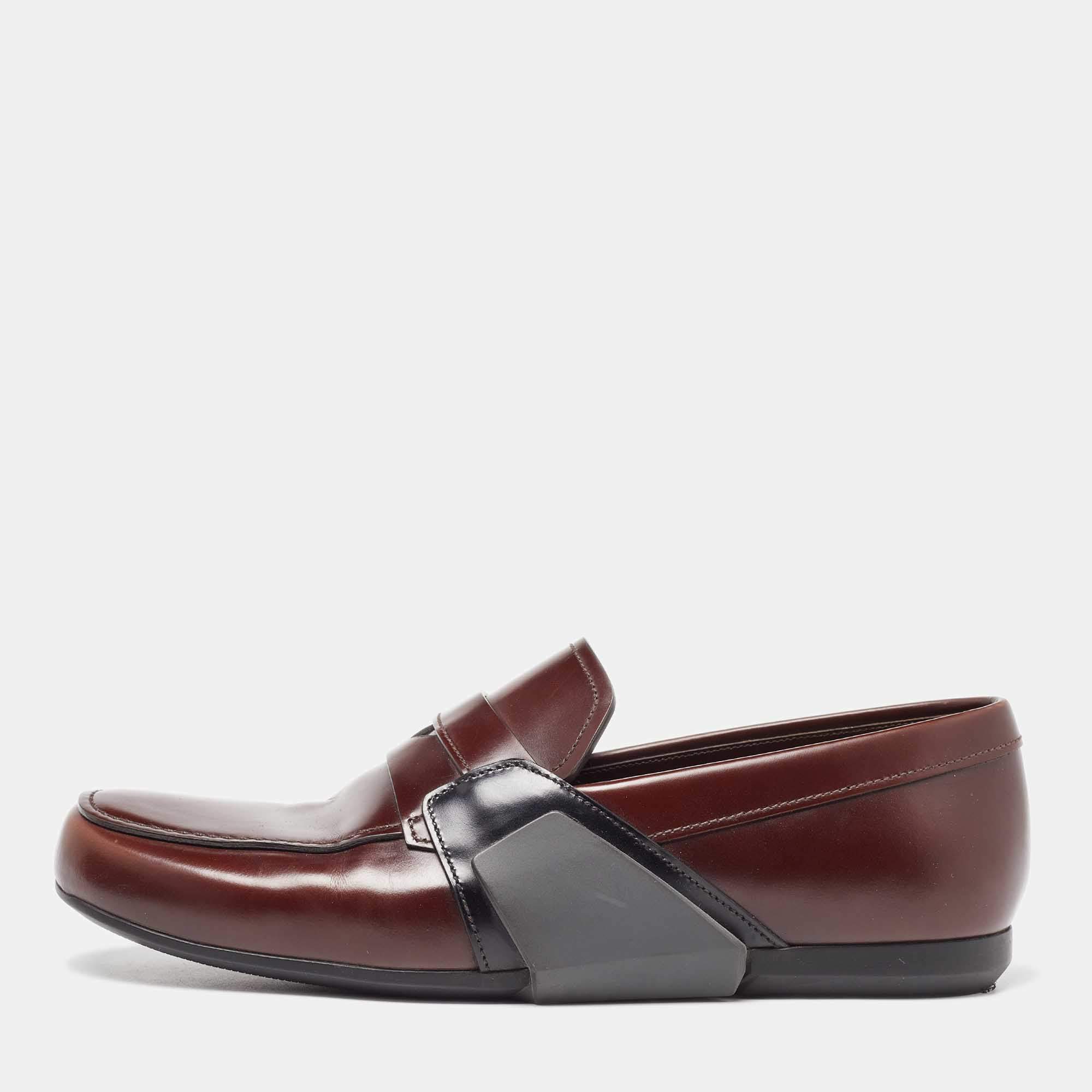 Prada Brown Leather Slip On Loafers Size 42