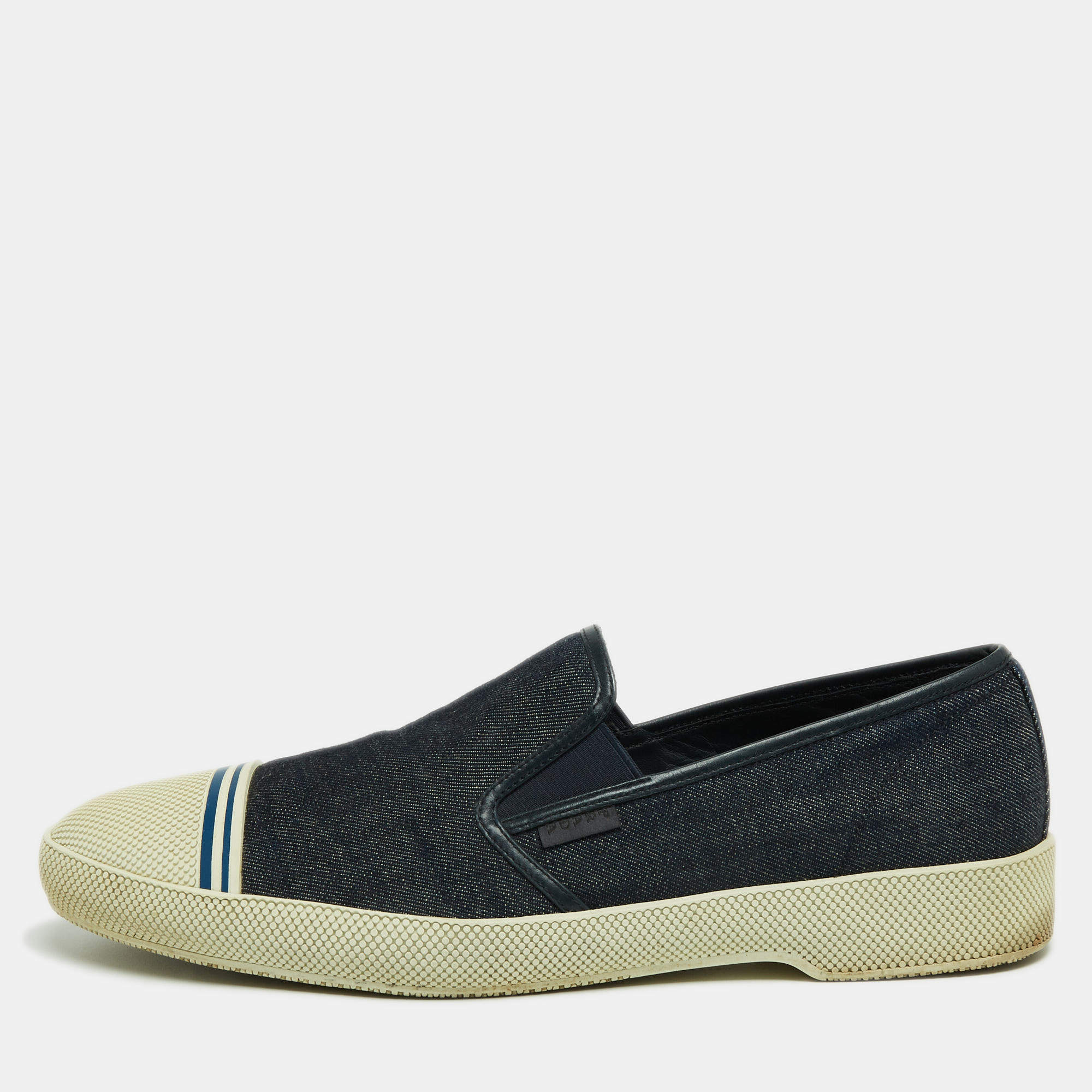 Prada Navy Blue Denim Slip On Sneakers Size 45