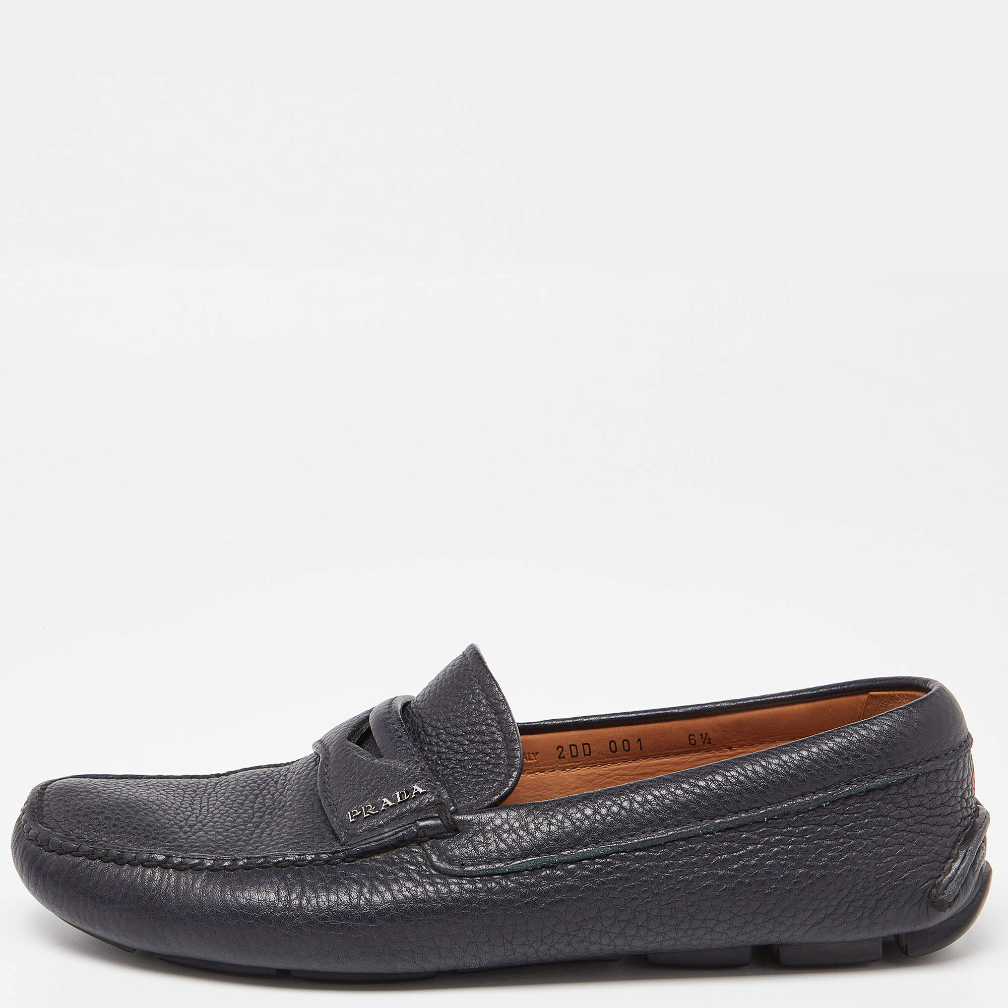 Pre Owned Prada Navy Blue Leather Penny Loafers Size 40.5 