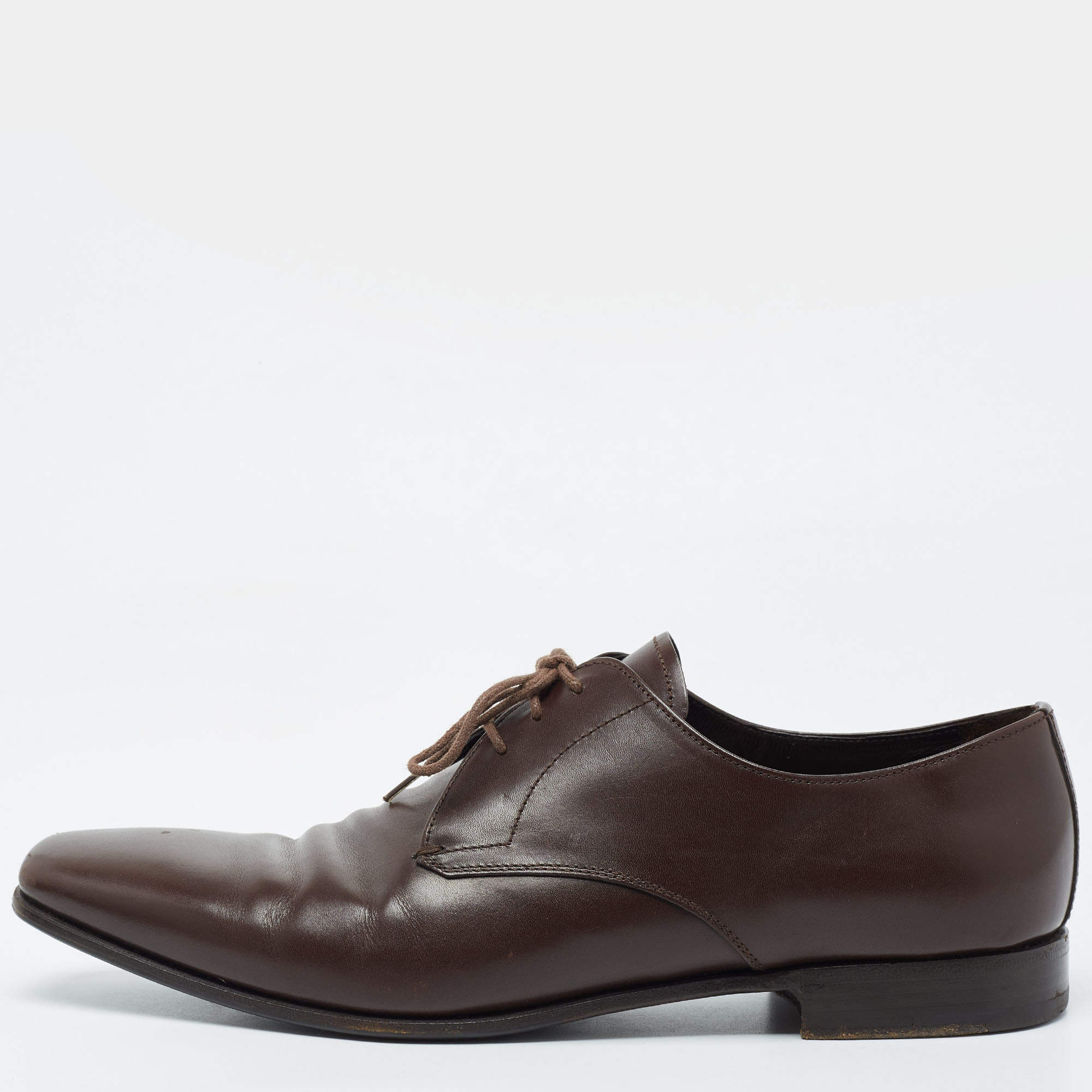 مملوكة مسبقًا Prada Brown Leather Lace Up Oxford Size 43.5