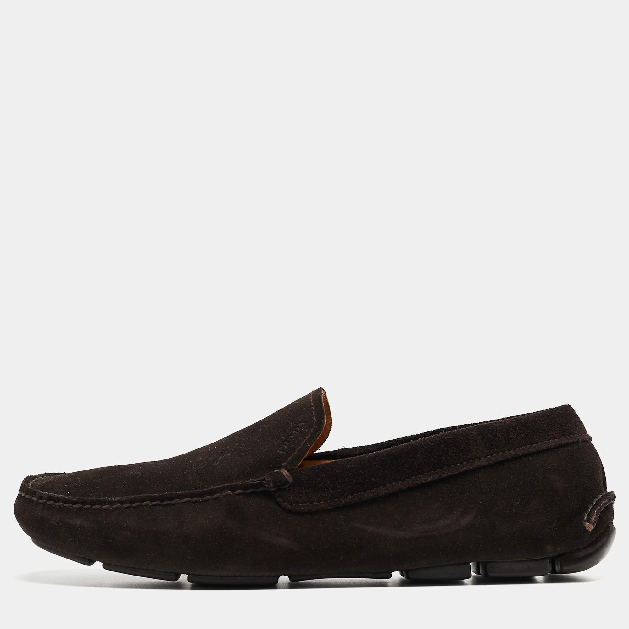 Prada Brown Suede Slip On Loafers Size 43
