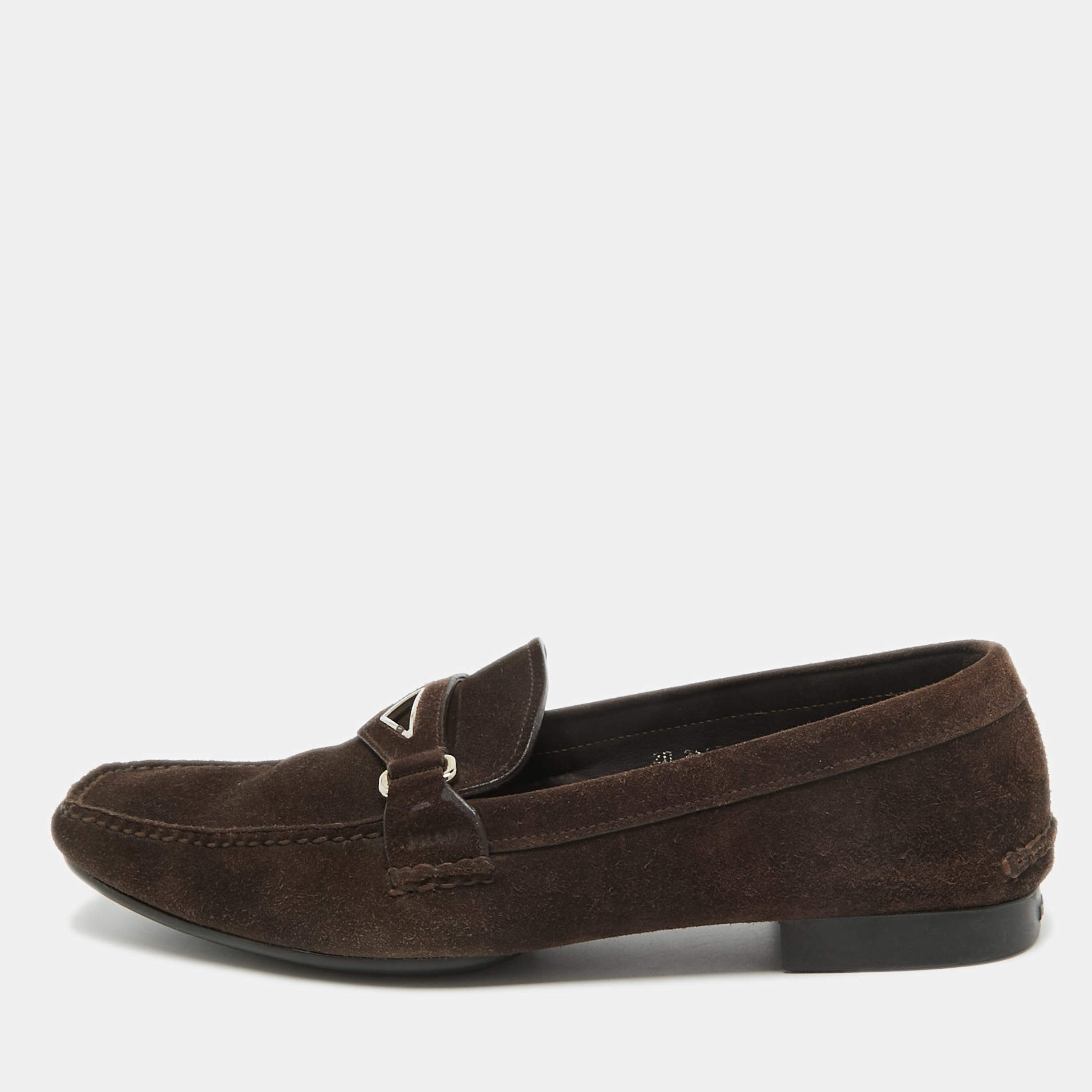 Pre Owned Prada Brown Suede Slip On Loafers Size 44