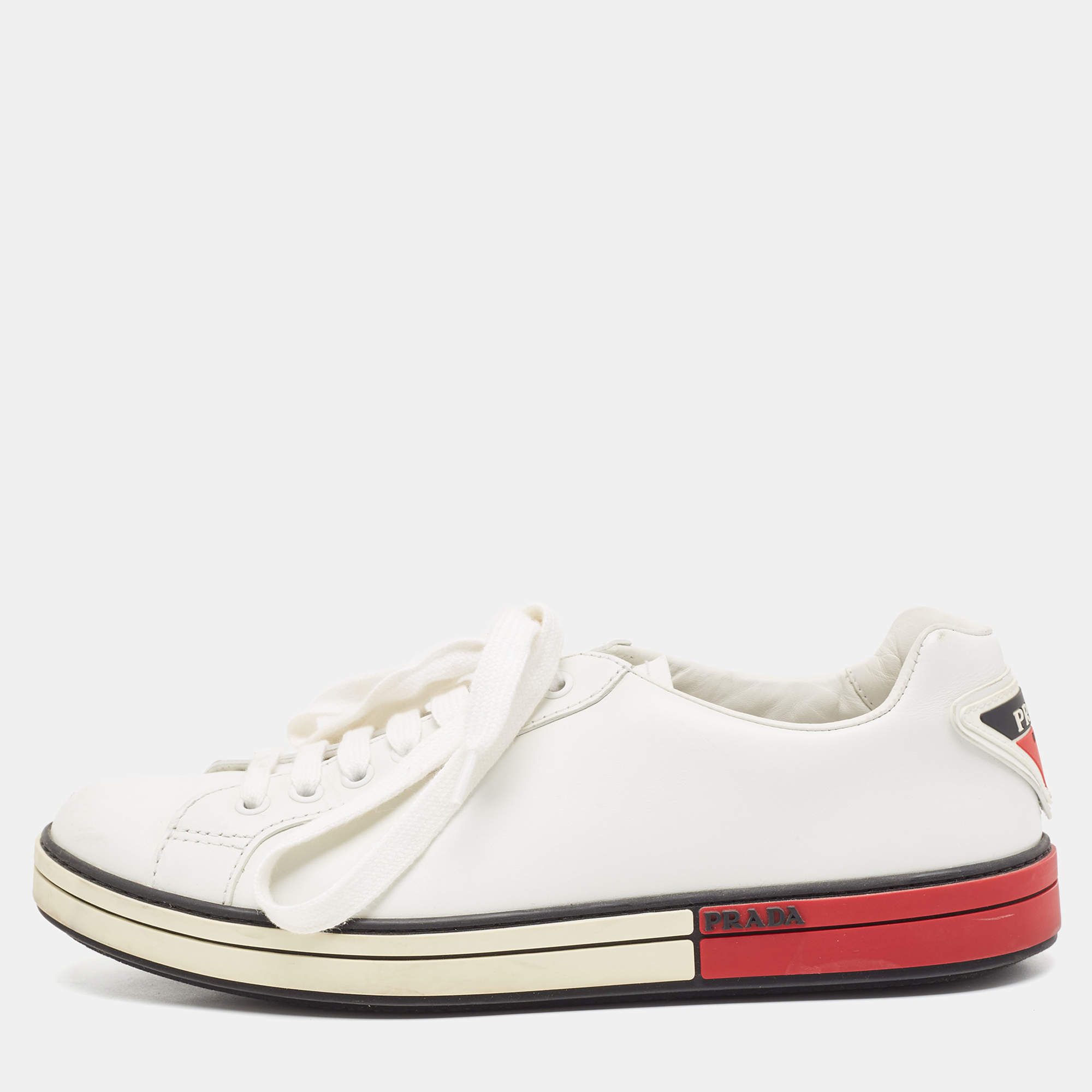 Prada White Leather Low Top Sneakers Size 41