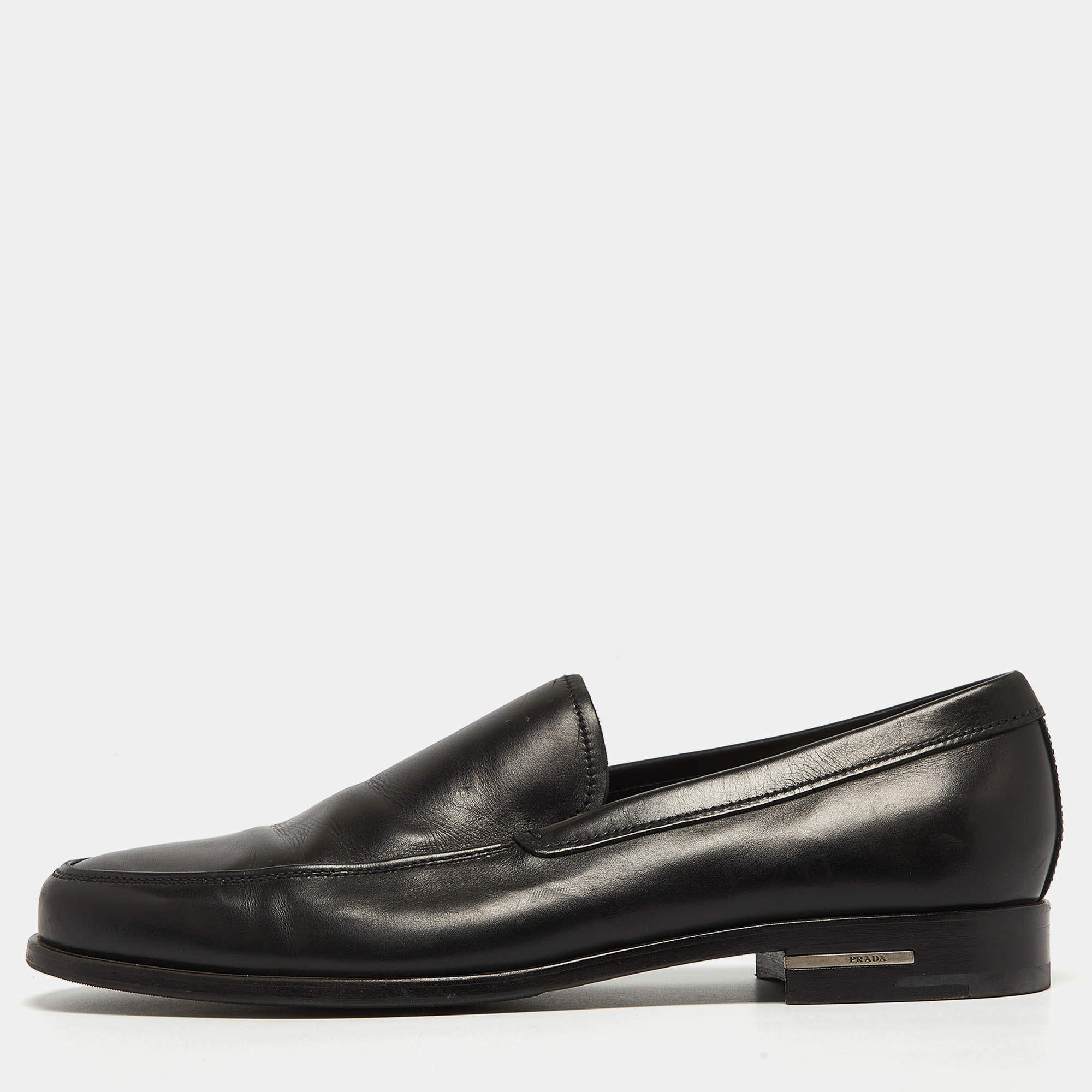 Prada Black Leather Slip On Loafers Size 41