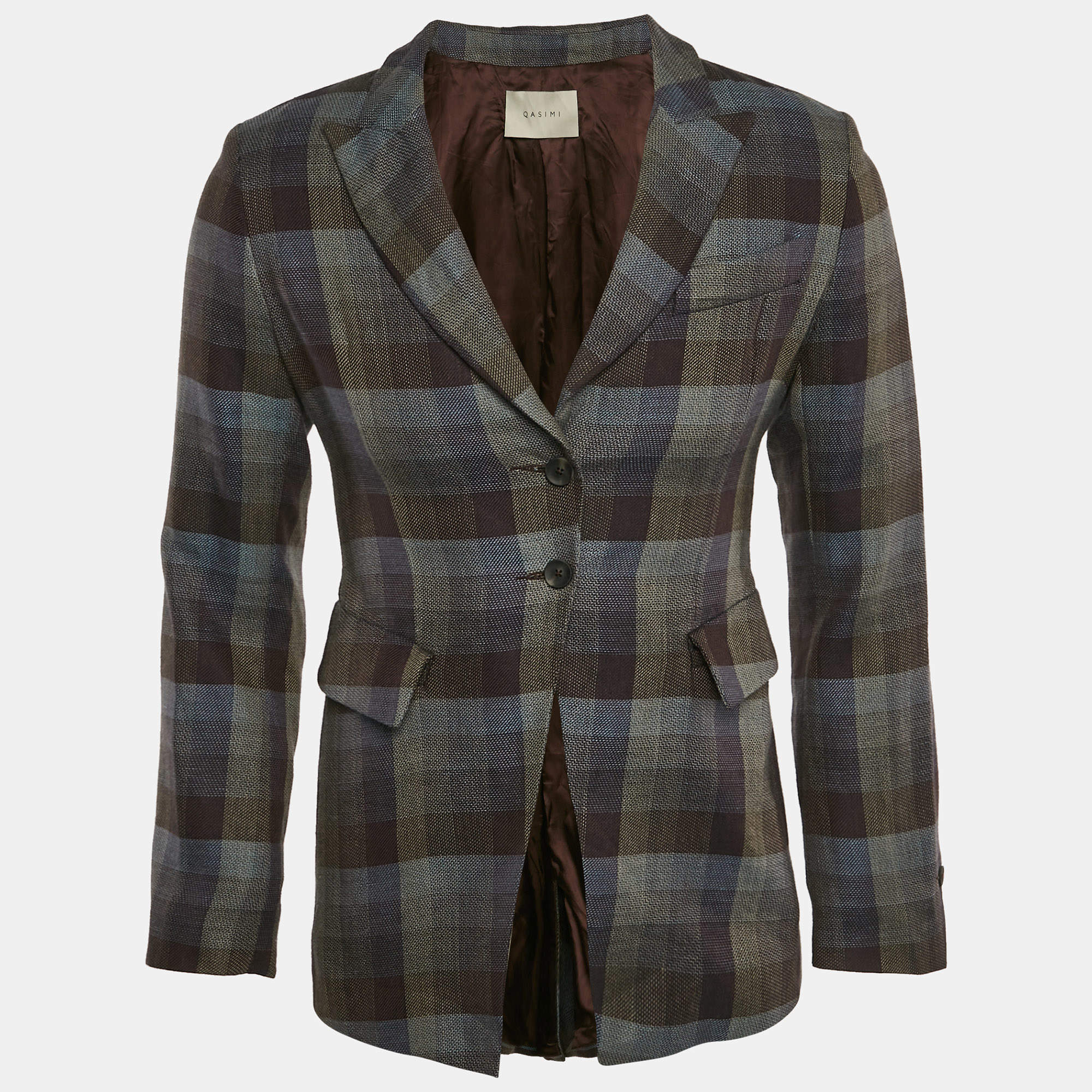 Qasimi Multicolor Plaid Wool Blend Single Breasted Blazer L 