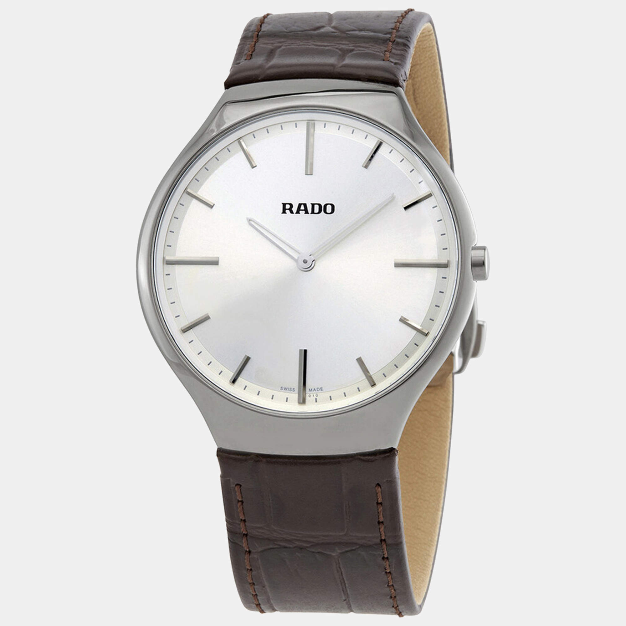 RADO True Thinline Silver Dial Brown Leather Men's Watch R27955105 39 mm