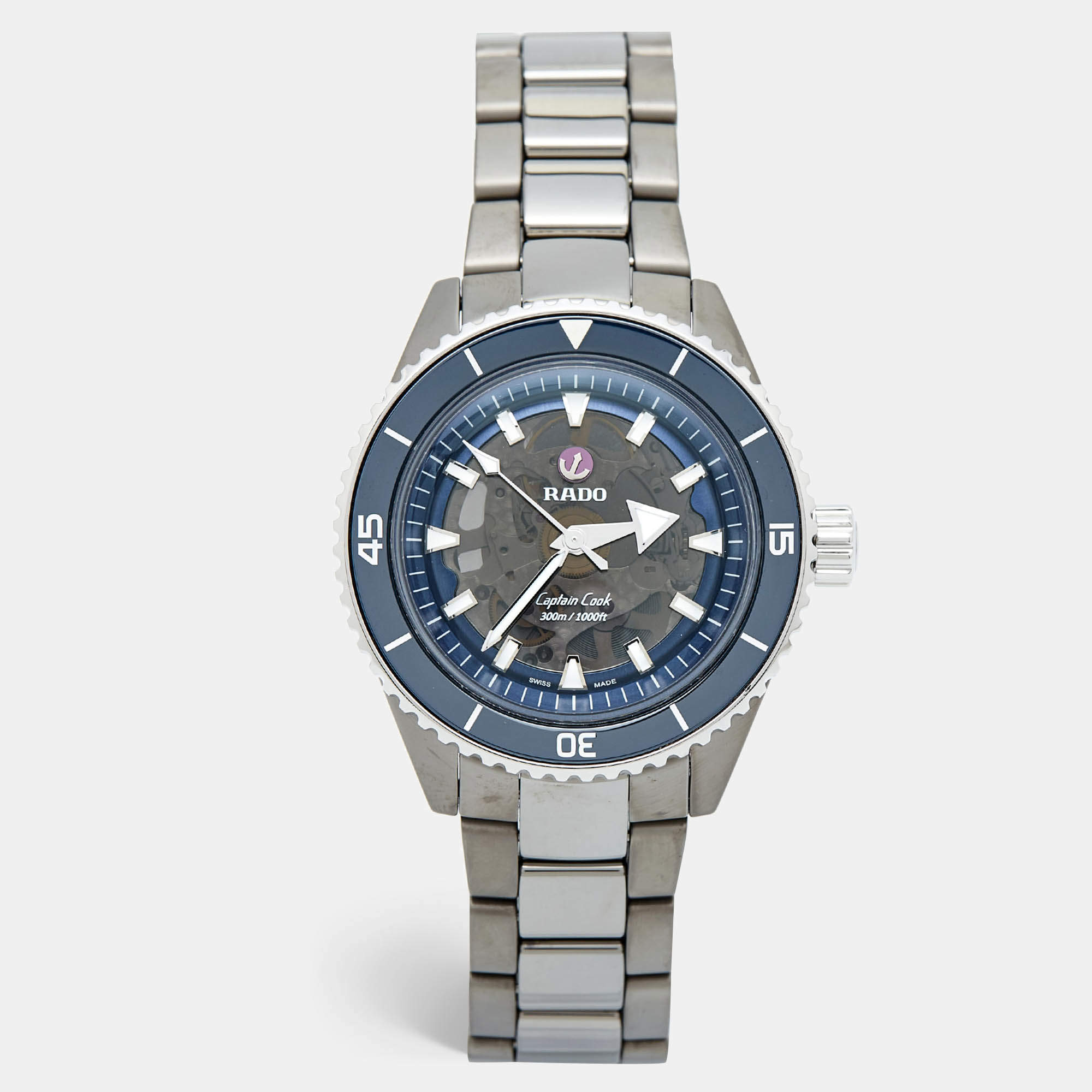 Rado Blue Plasma High-Tech Ceramic Titanium Stainless Steel Captain Cook R32128202 Men's Wristwatch 43 mm