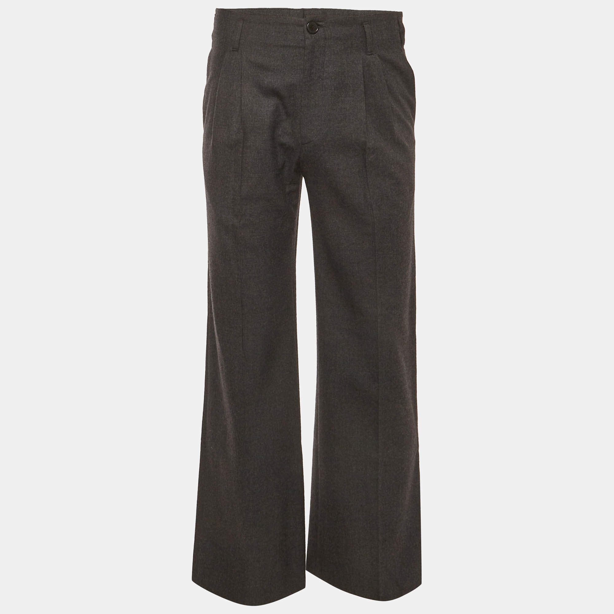 Pre Owned Raf Simons Grey Wool Blend Straight Leg Formal Trousers S