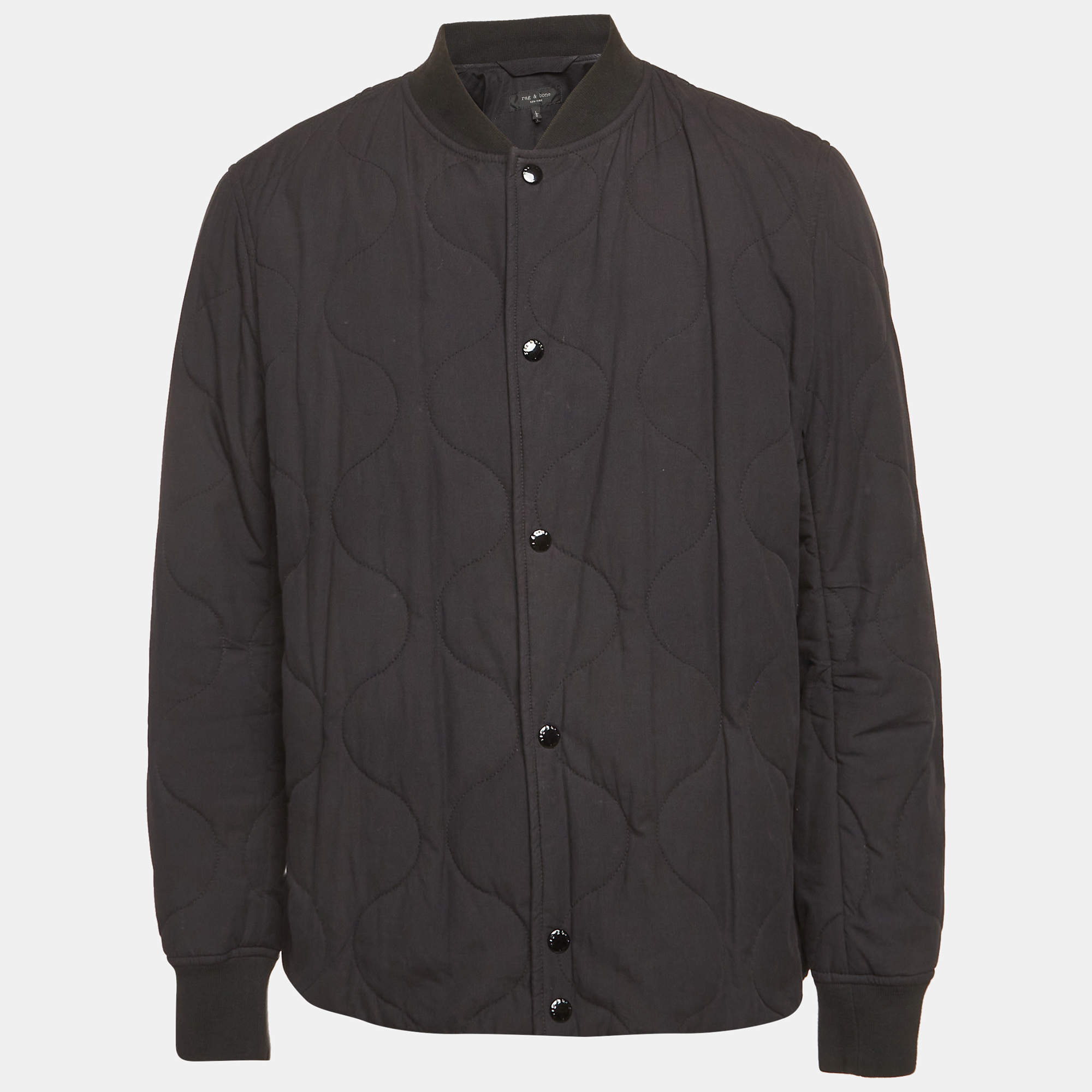 مملوكة مسبقًا Rag & Bone Black Cotton Quilted Bomber Jacket L